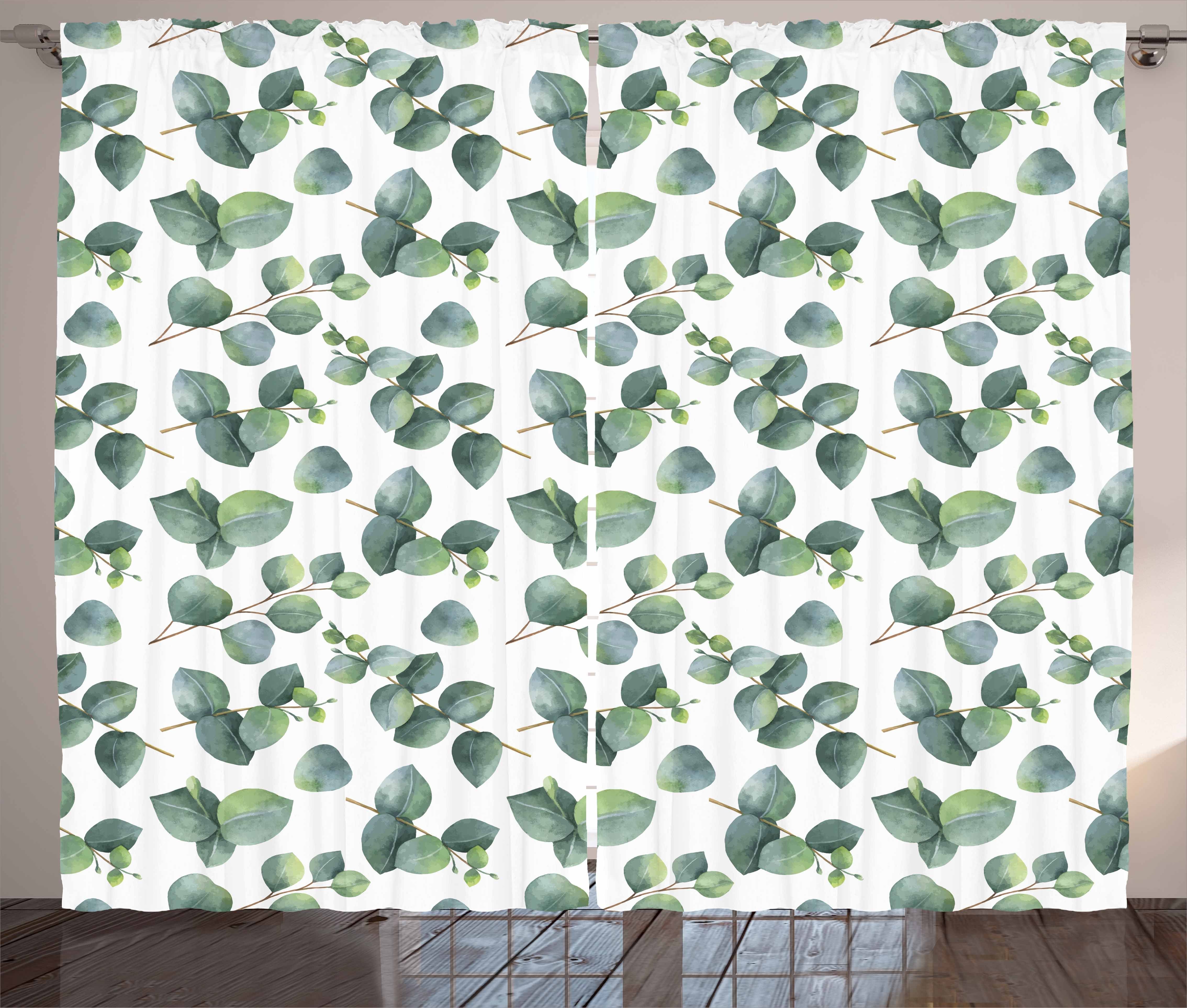 Gardine Schlafzimmer Kräuselband Vorhang mit Eucalyptus Schlaufen Haken, und Blatt Abakuhaus, Kunst Aquarell