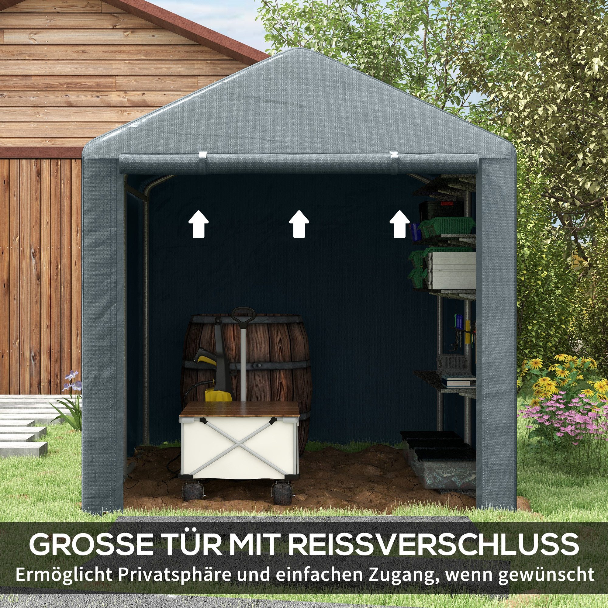 CHICFURN Gerätezelt Garagenzelt 1,6x2,18x1,72m mit UV-Schutz & wasserabweisend, (Packung, 1 tlg., Lagerzelt mit Reißverschlusstür für Gartengeräte & Wetterschutz), Foliengarage für Fahrräder, Motorräder & Outdoor-Zubehör