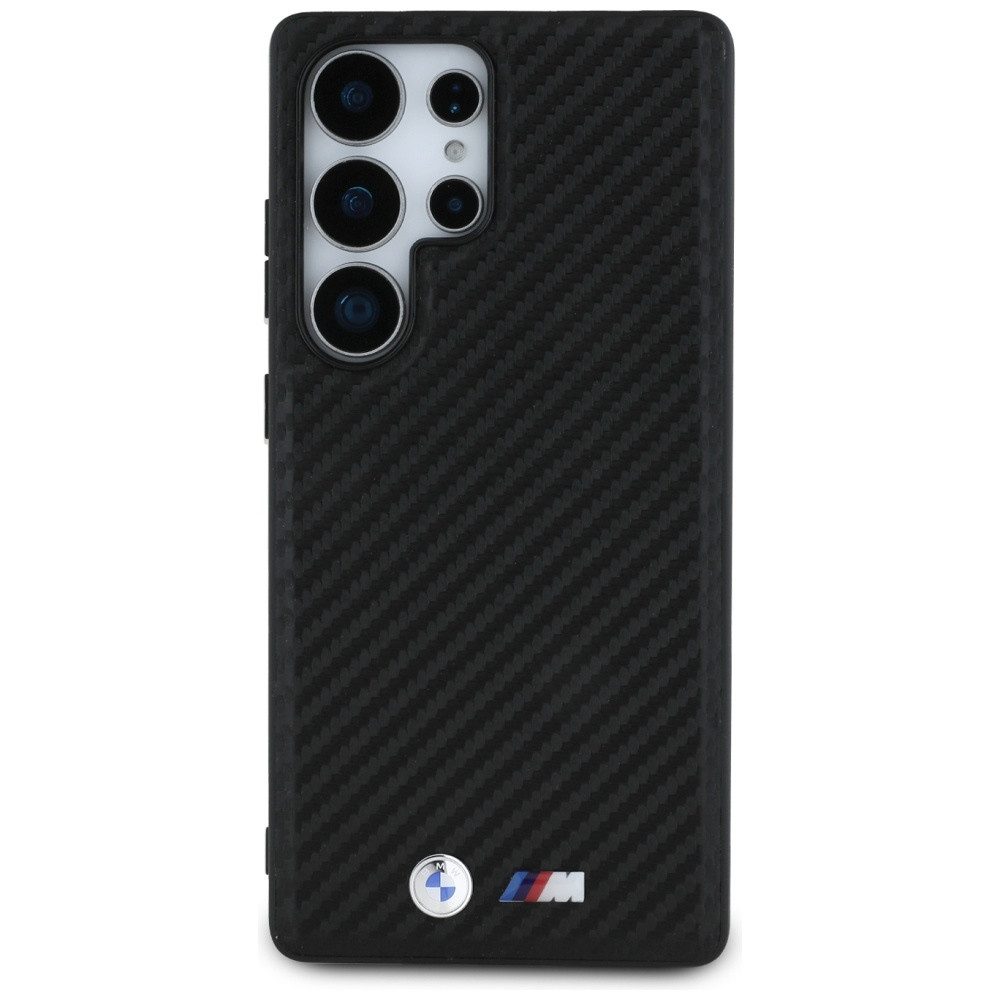 BMW Handyhülle Galaxy S25 Ultra Carbon Look schwarz MagSafe Logo Metall 6,9 Zoll, Kantenschutz