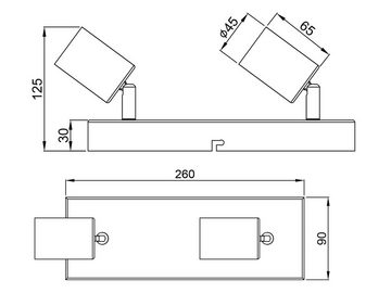 meineWunschleuchte LED Deckenstrahler, Dimmfunktion, LED wechselbar, Warmweiß, innen, Industriedesign Deckenleuchte 2-flammig Schwarz Gold, B: 26cm