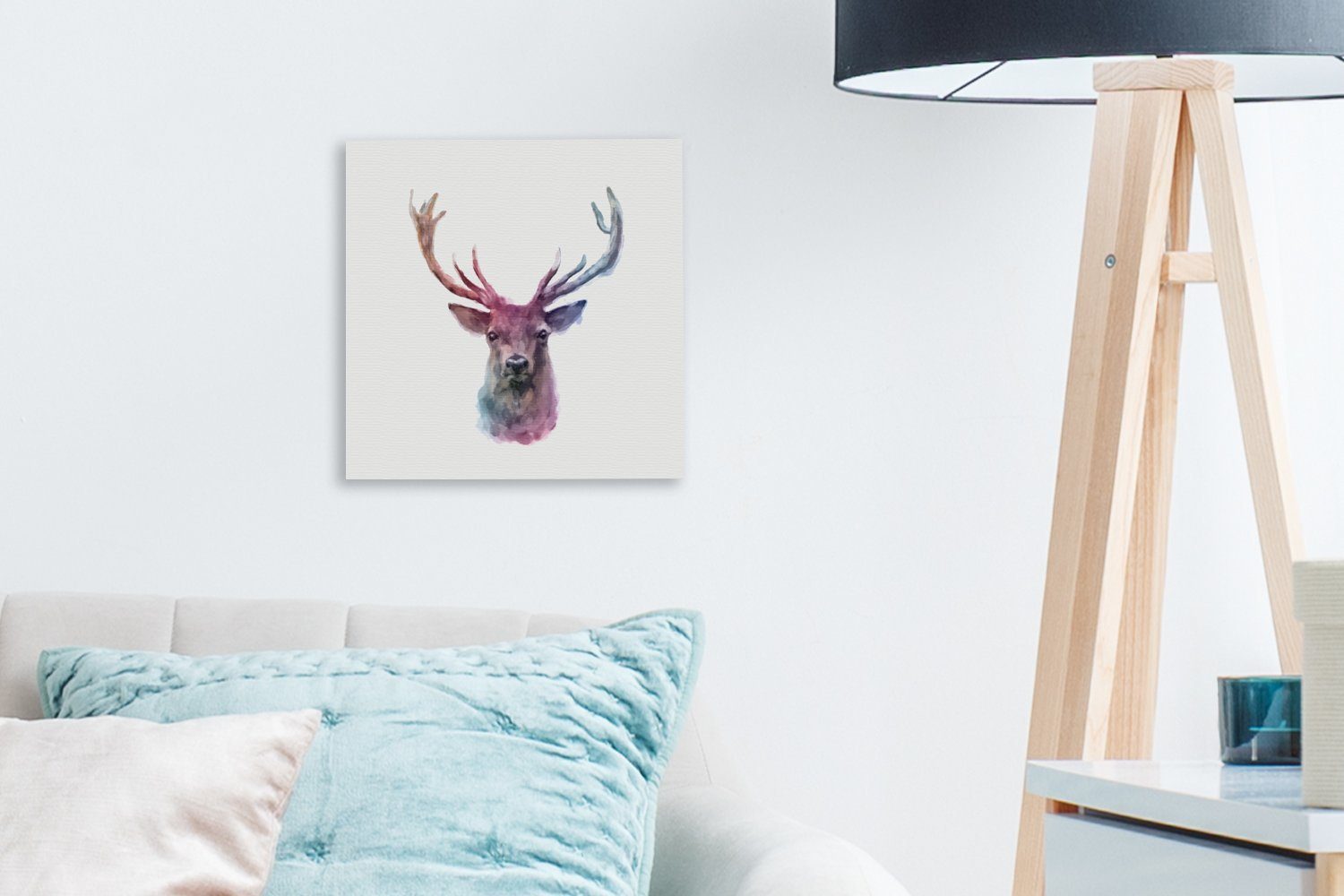 OneMillionCanvasses® Leinwandbild Hirsche - Weiß - Farbe, Fotodruck (1 St), Wandbild, Deko Schlafzimmer Wohnzimmer Flur 20x20 cm