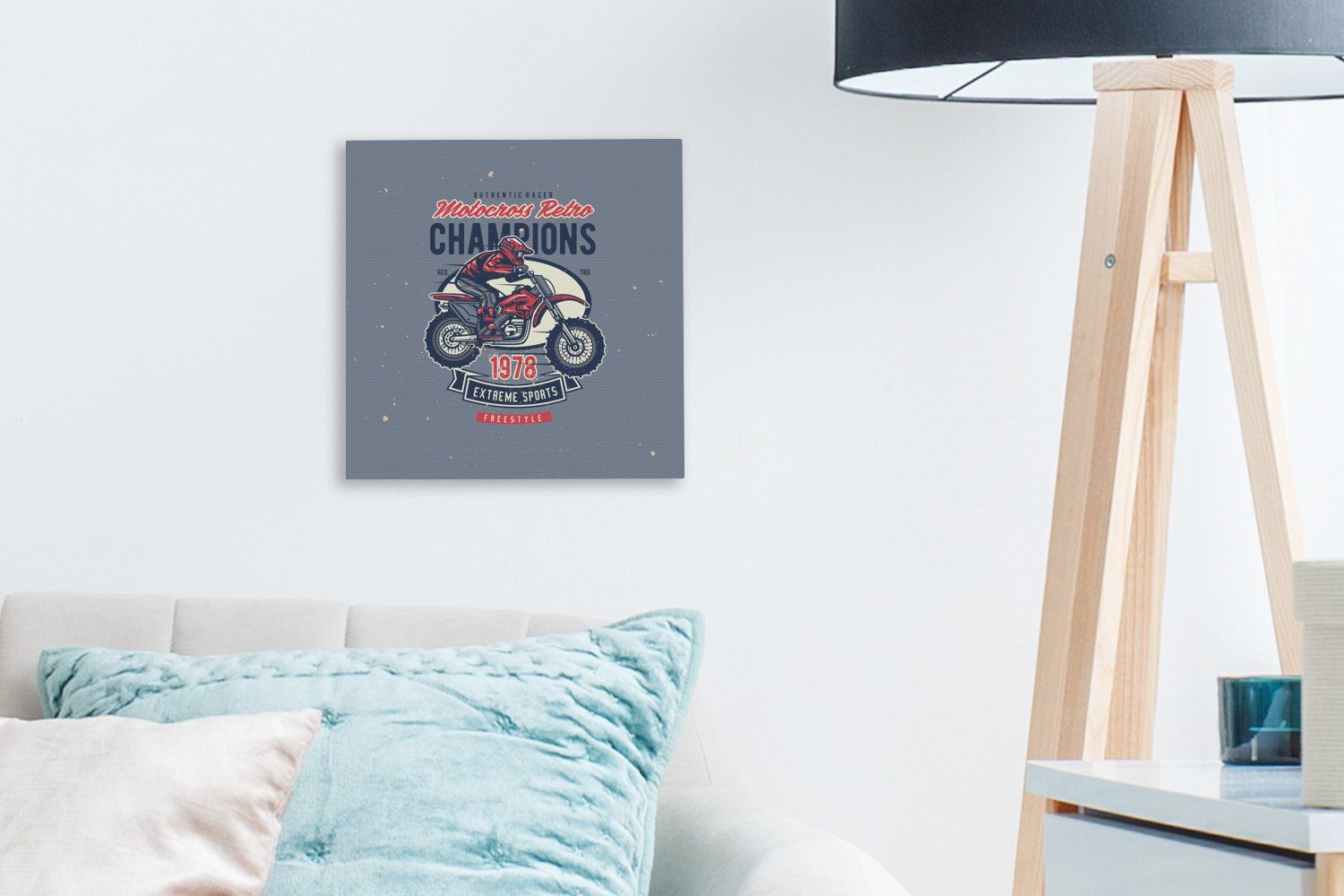 Bilder Retro, - Motocross Schlafzimmer Leinwandbild St), Mancave - - für OneMillionCanvasses® Wohnzimmer Leinwand (1 Sport