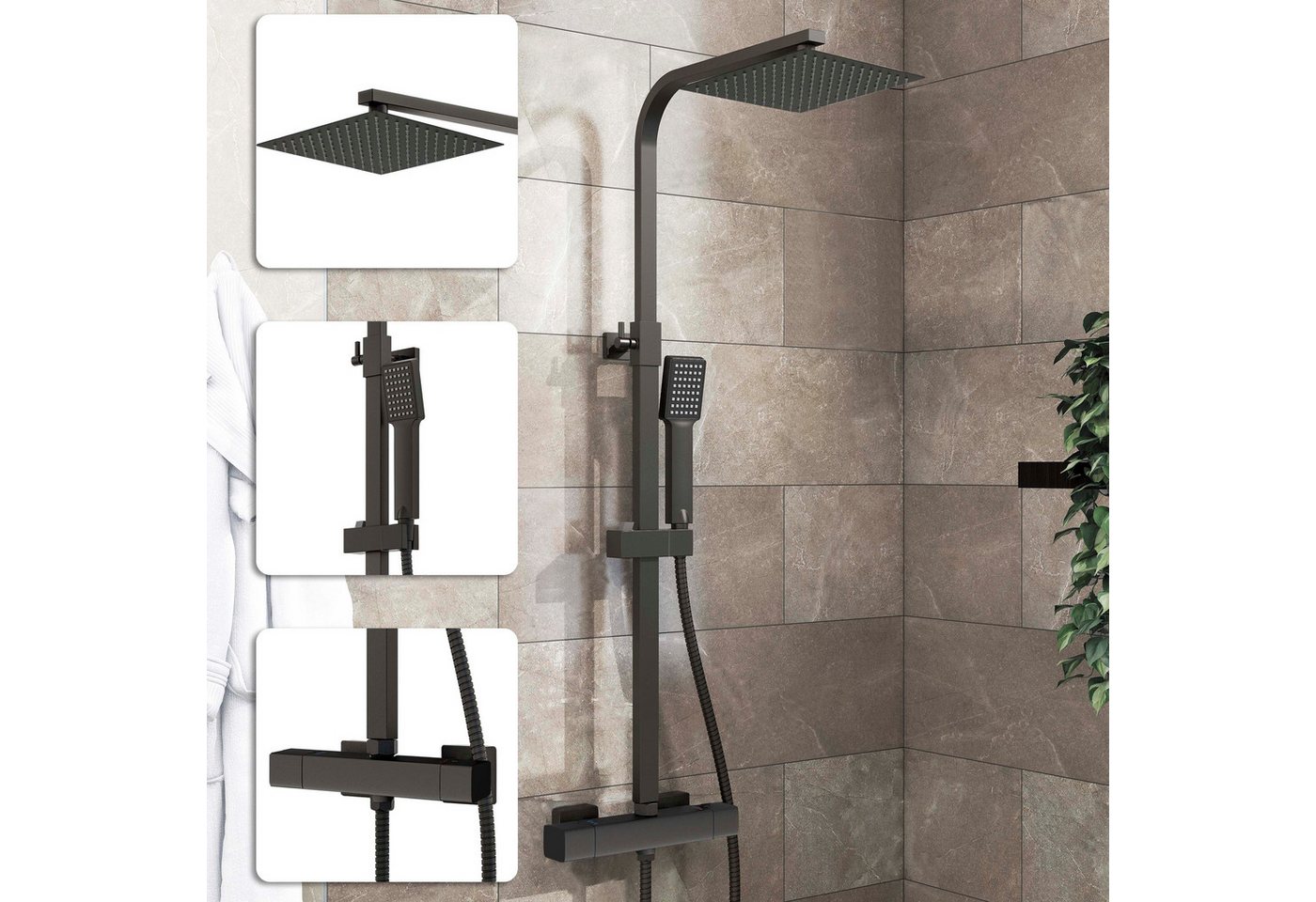 Thumbnail - duschspa Duschsystem Schwarz Regendusche mit Thermostat Duschsystem Duschsäule Duschset