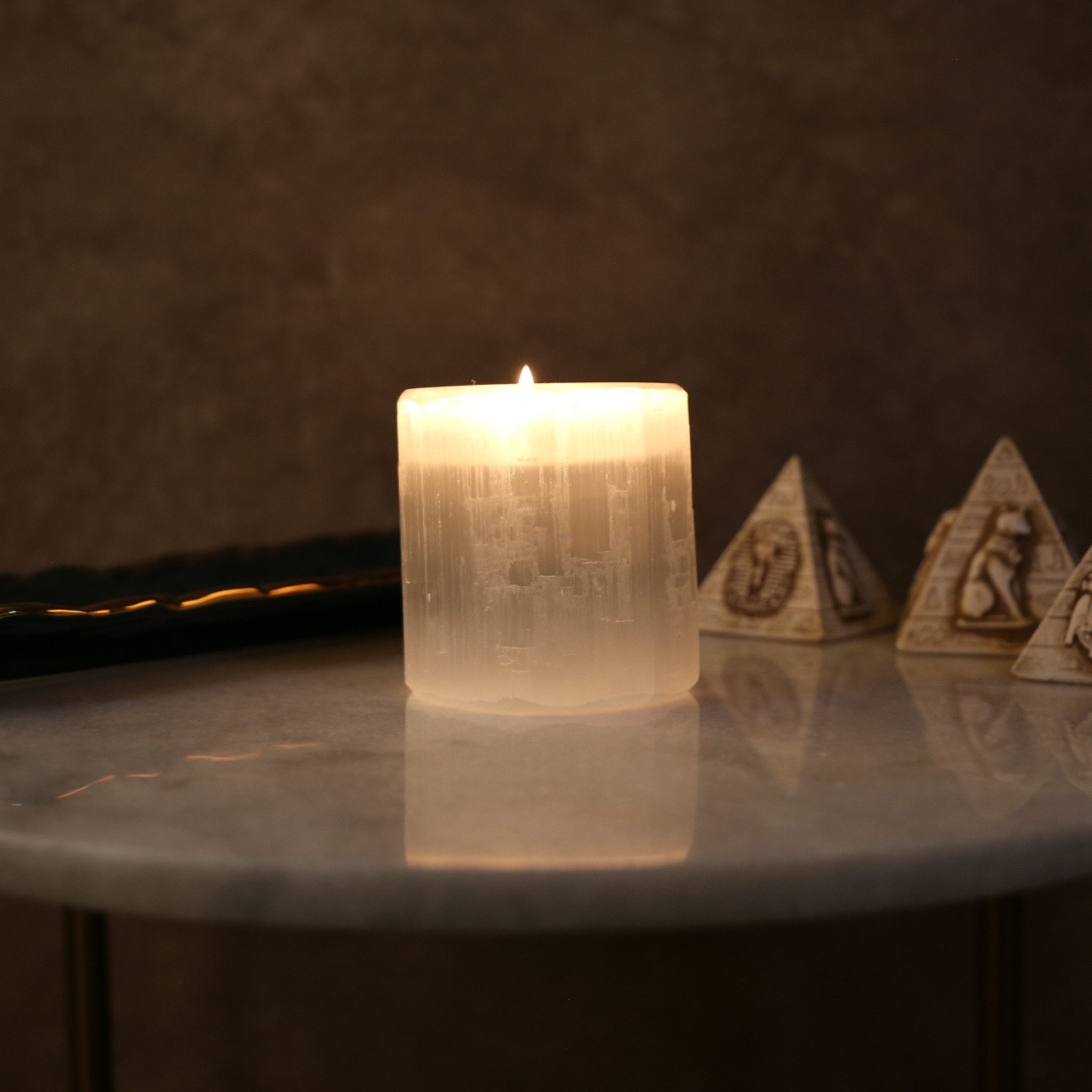 Luxus Wohnkultur Teelichthalter Selenit-Teelichthalter, -Säule, -Kerzenhalter, -Heilstein, -Zylinder