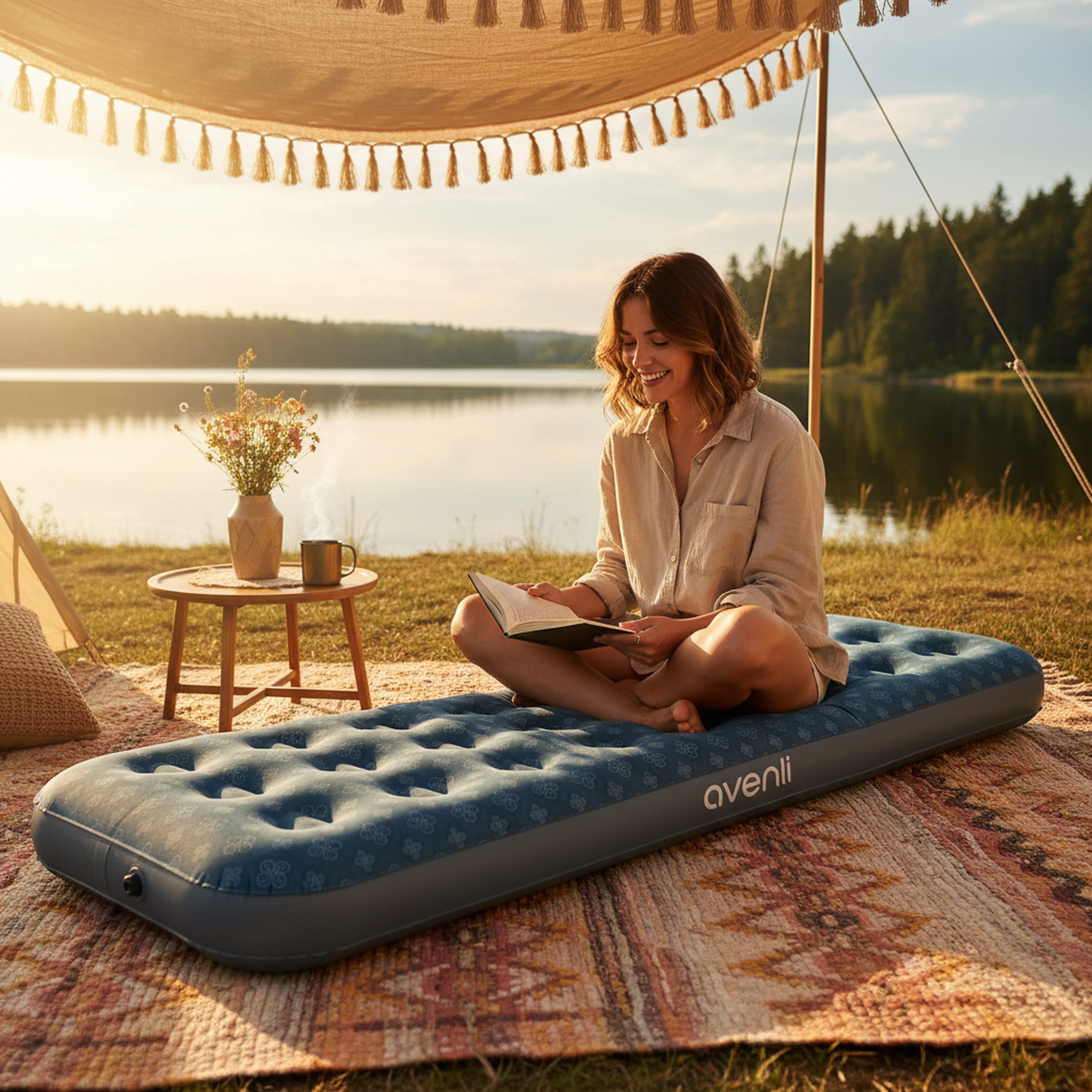 Avenli Luftbett Luftmatratze Camping 191x73x22cm für 1 Person, (Gästebett Matratze aufblasbar Ideal als Reisebett oder Isomatte, 1-tlg., Campingmatratze 191 x 73 x 22 cm), Aufblasbares Bett für Indoor und Outdoor mit beflockter Oberfläche