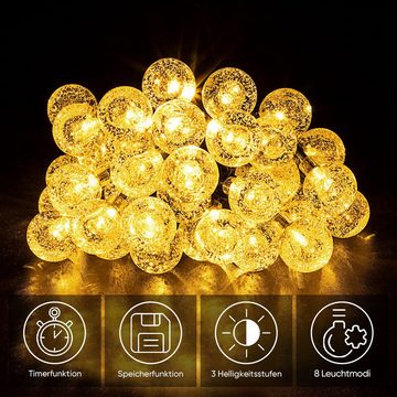 Salcar LED Solarleuchte 15m Solarlampe Außen 2 Lademodi USB & Solar Lichterkette Kugeln, Timer, LED fest integriert, Warmweiß, 3 Helligkeitsstufen, 8 Leuchtmodi, Timer- und Speicherfunktion