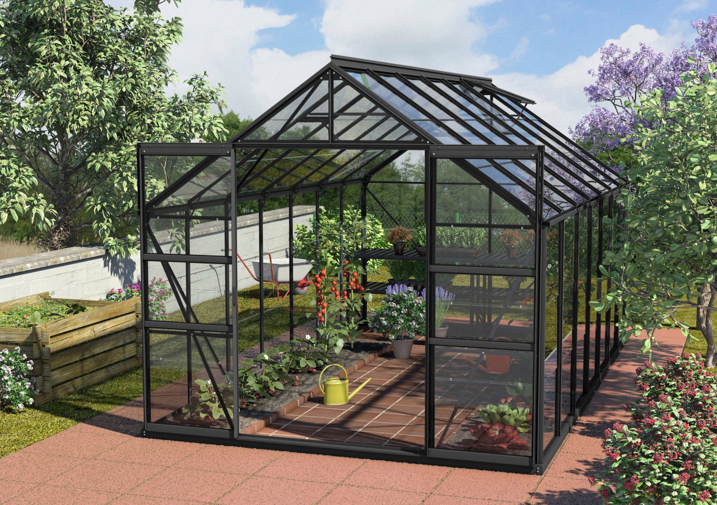 Vitavia Gewächshaus Mars 11500, BxTxH: 257 x 445 x 231,8 cm, 3 mm Wandstärke, Alu-Profile, 3 mm Sicherheitsglas schwarz