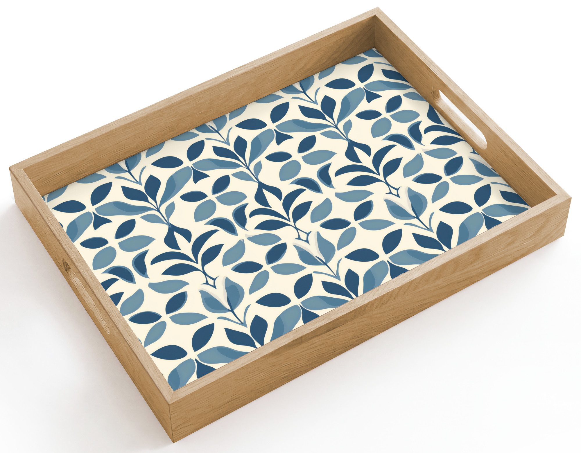 OnlyWow Tablett Rechteckig mit Henkel Flora - Modern - Blau, Eichenholz, (1-tlg), Siervierplatte, Tray, Frühstücksbrett