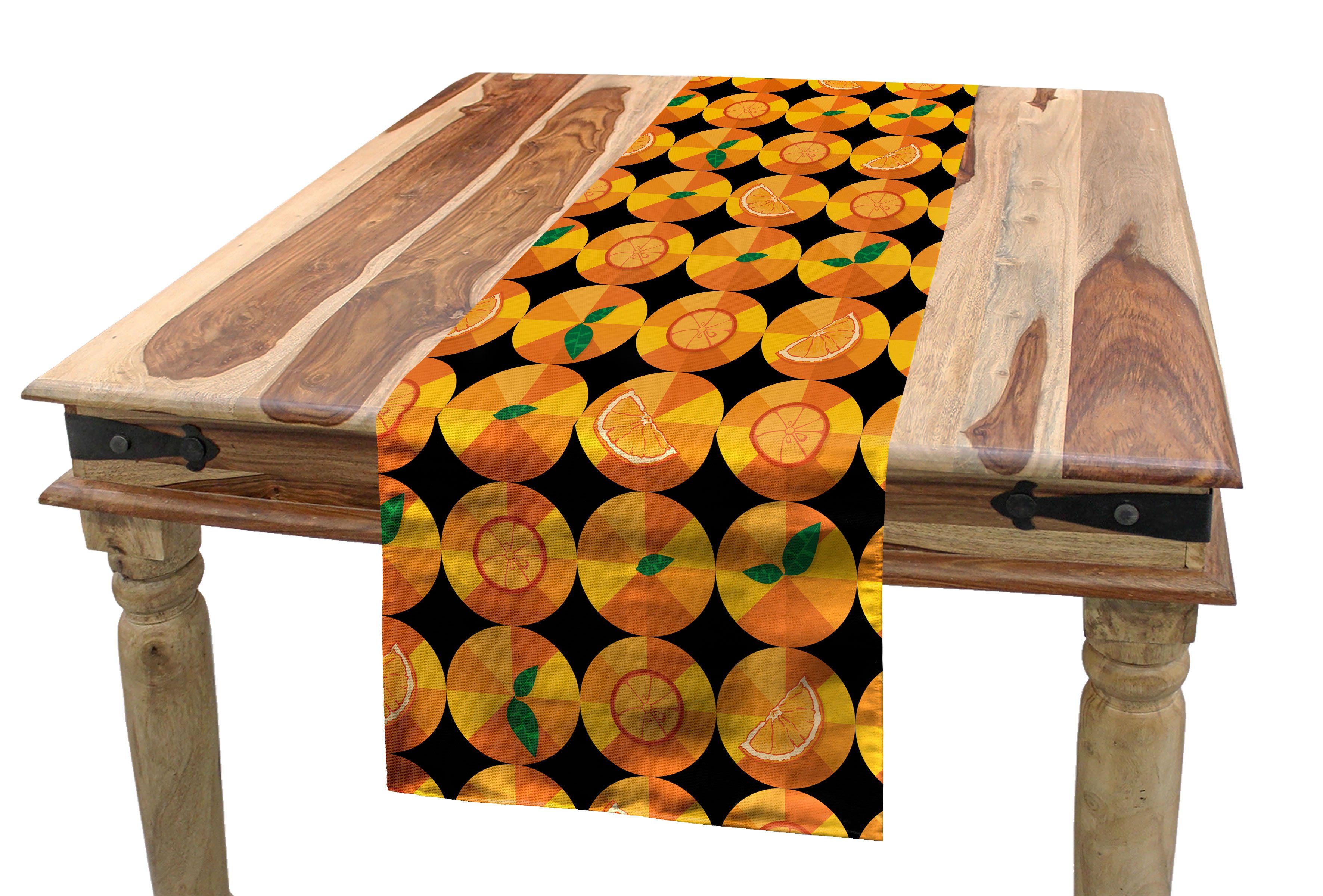 Orange Kunst Tischläufer, Citrus Esszimmer Tischläufer Dekorativer Abakuhaus Tangerine Küche Rechteckiger Töne