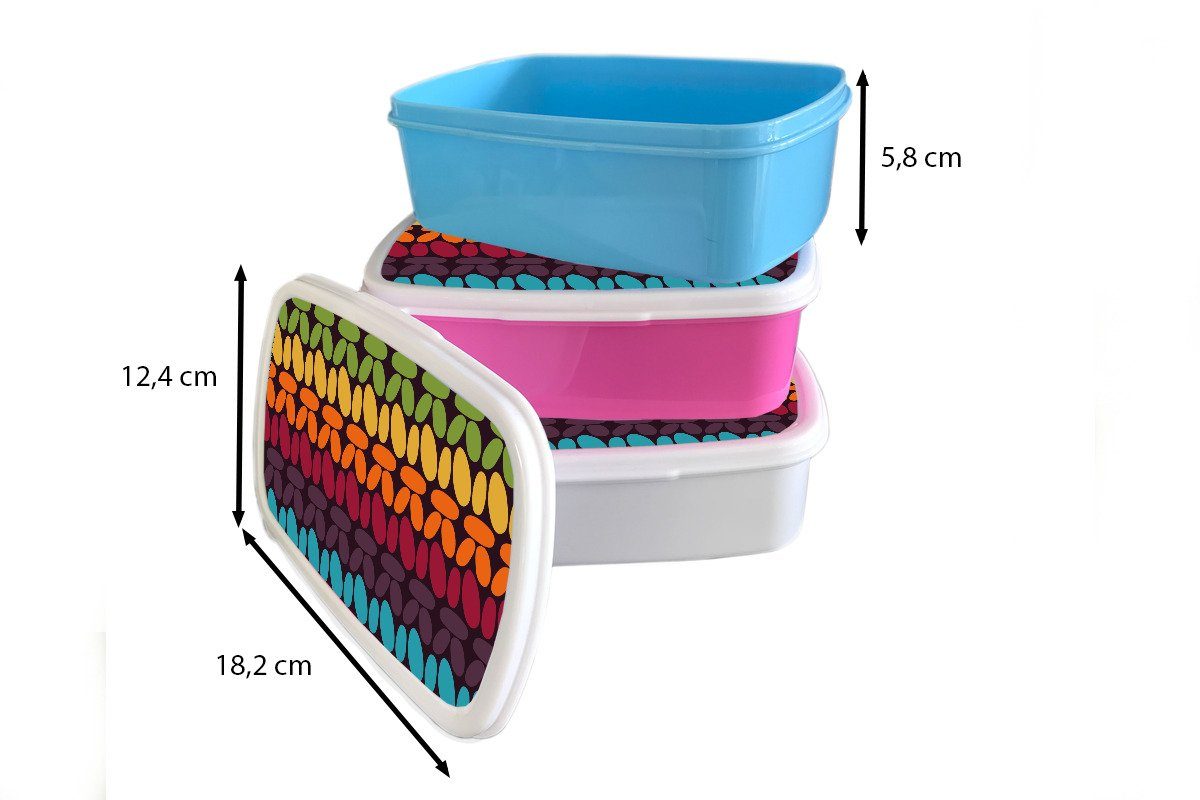 Brotdose, Kunststoff, und (2-tlg), Lunchbox - Jungs Kinder Mädchen Regenbogen, Retro und Brotbox MuchoWow für Häkelmuster Erwachsene, für weiß -