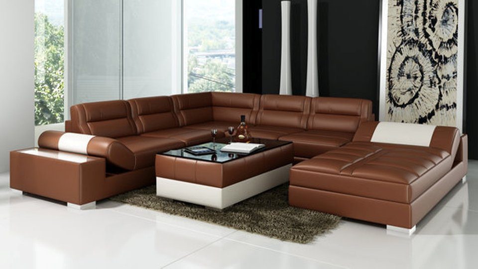 JVmoebel Ecksofa, Ledersofa Couch Sofa Design Modern Wohnlandschaft Eck U-Form