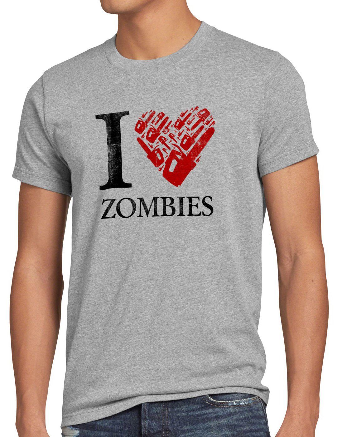 style3 Print-Shirt Herren T-Shirt Love Zombie walking kettensäge dead the halloween horror film axt grau meliert