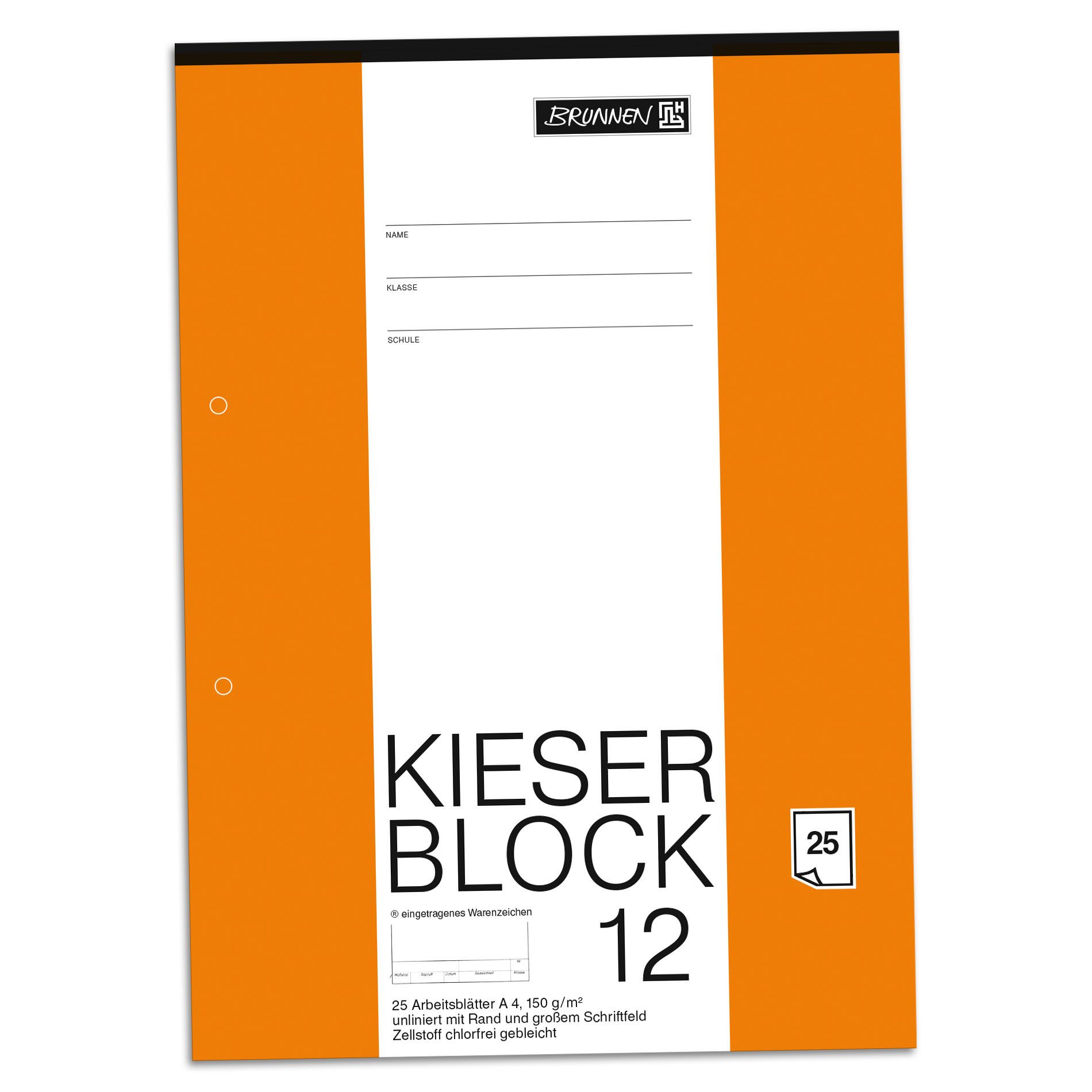 BRUNNEN Schulheft BRUNNEN Zeichenblock Kieserblock 12 Lineatur blanko A4 25 Blatt geloch