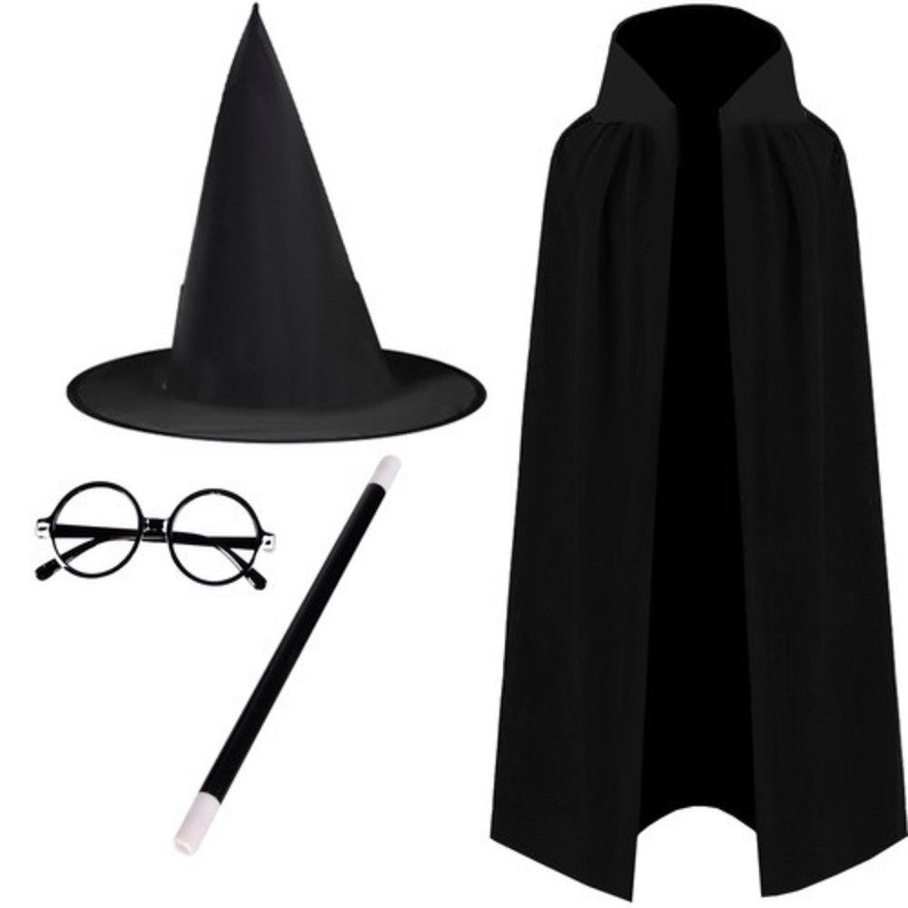 KRUZZEL Zauberer-Kostüm Zaubererkostüm, Cape, Hut, Zauberstab und Brille für den authentischen Magier-Look