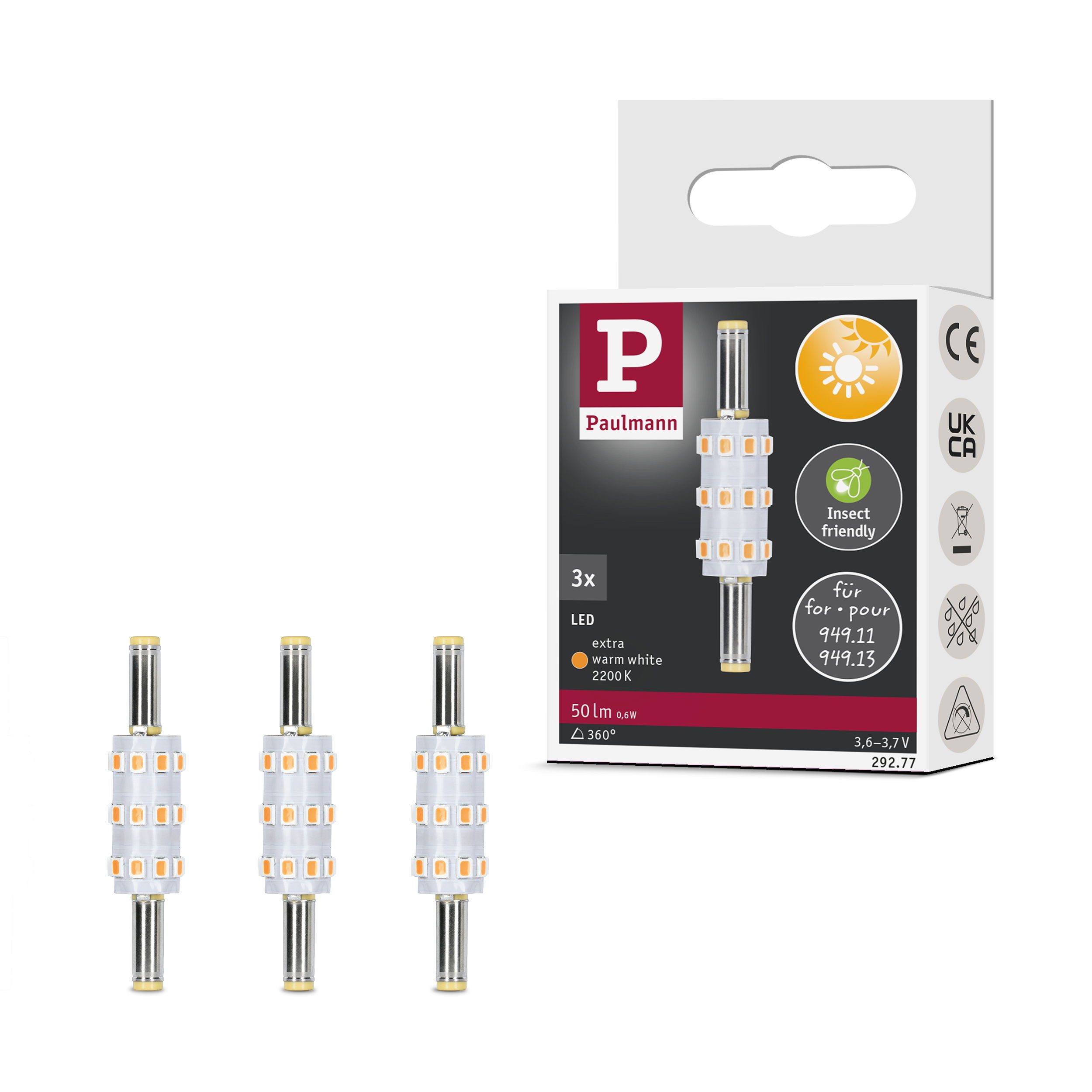 Paulmann LED-Leuchtmittel 3er Pack 50lm 2200K 3,6V, Niedervolt-Steckverbinder 5,5 mm/2,5 mm, 3 St.