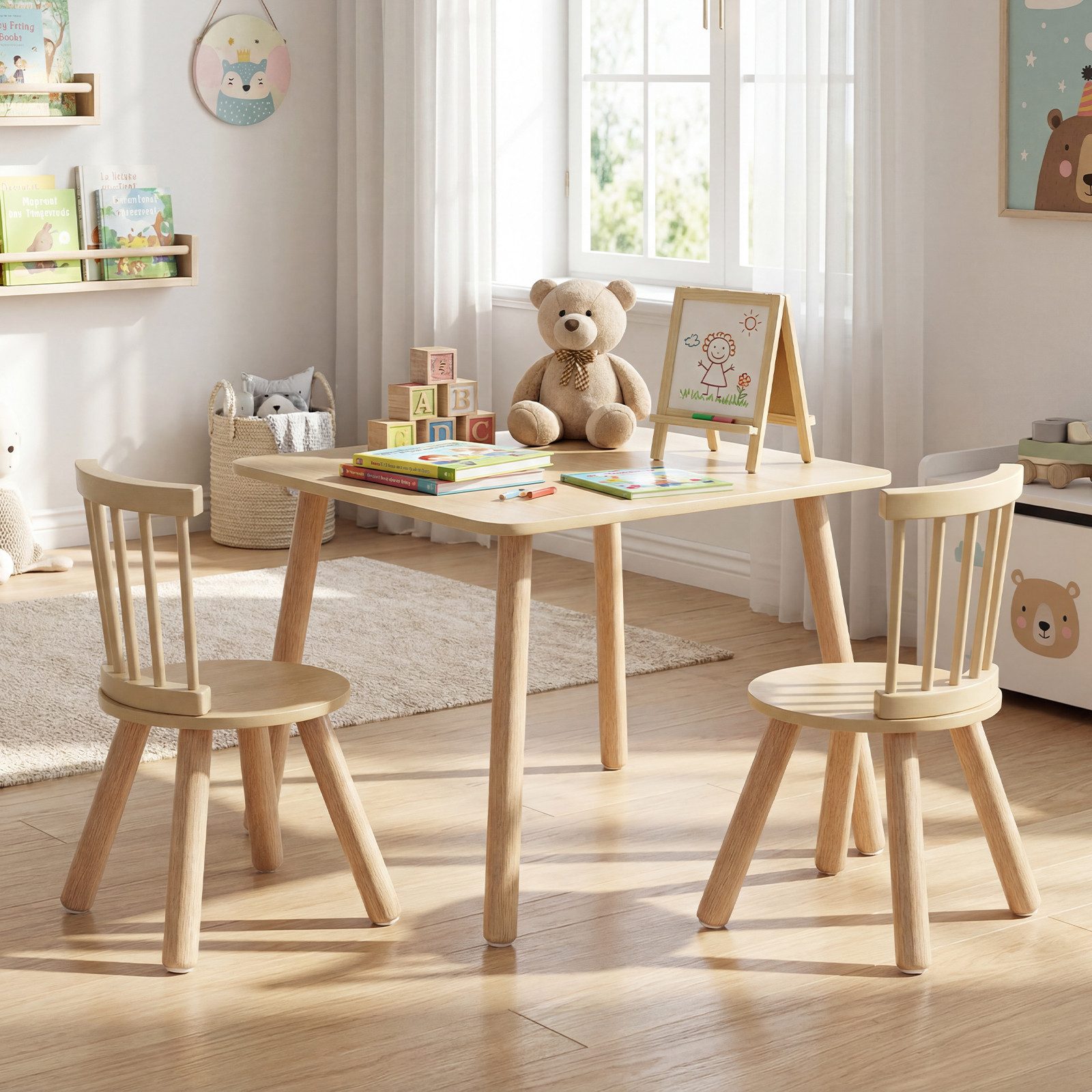 COSTWAY Kindersitzgruppe, (3-tlg), Kindertisch und 2 Stühle Set, Holz günstig online kaufen
