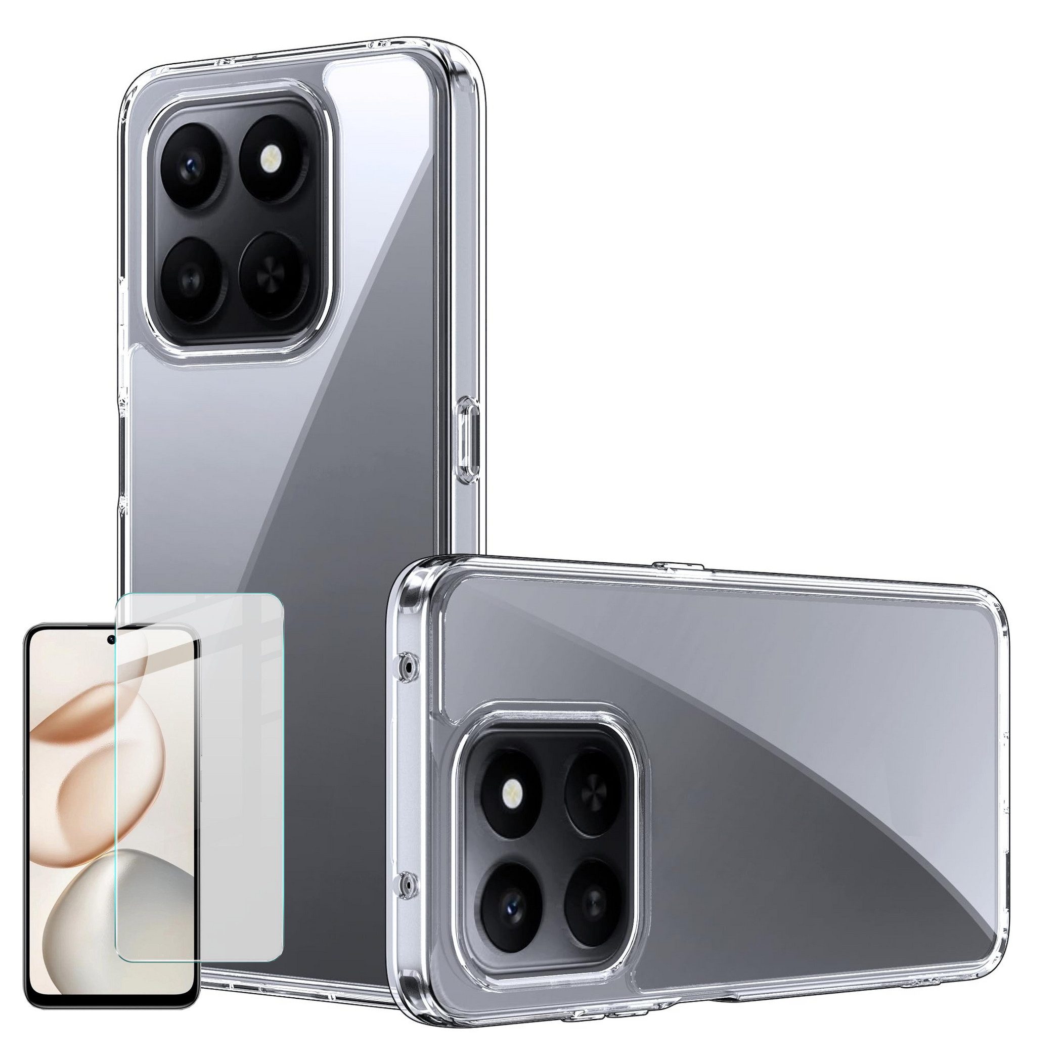 Wigento Handyhülle Für Honor 400 Smart 4G 2 in 1 TPU Hülle + 9H Schutzglas Transparent, Produktset TPU Hülle mit Hart Glas