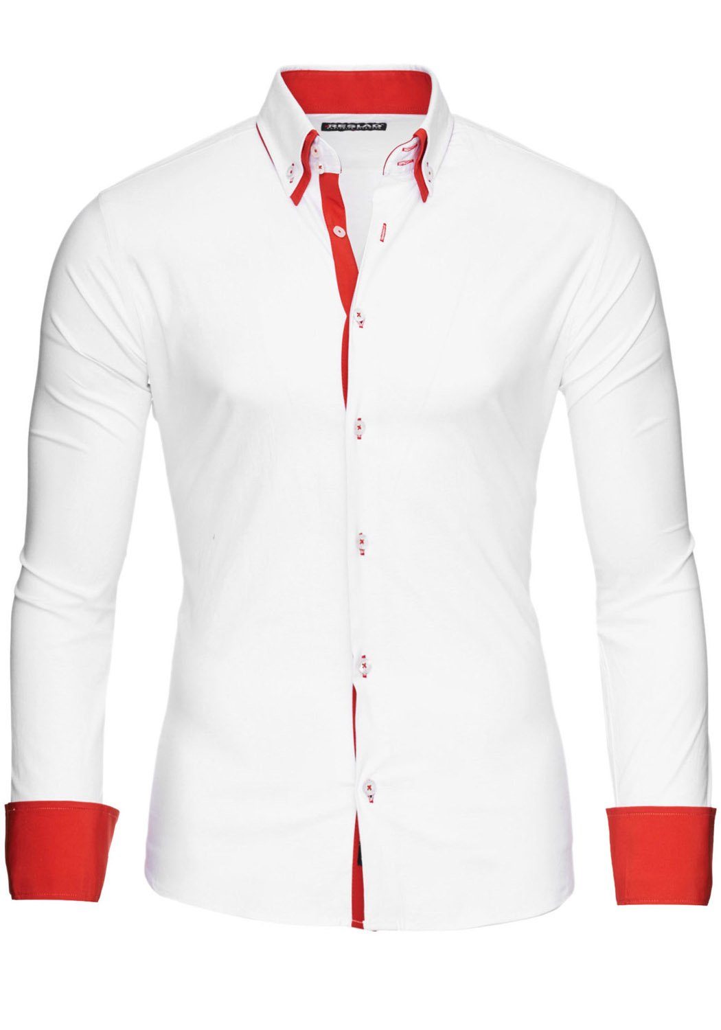 Reslad Langarmhemd Reslad Herren Langarm Hemd Alabama RS-7050 Doppelkragen Kontrast Männer Hemden