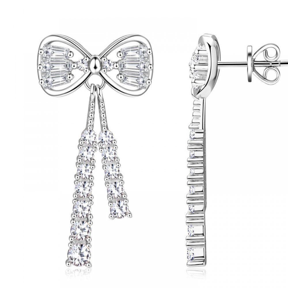 Paar Ohrhänger Weibliche Bogenmosan Invanter silber -Diamantohrringe