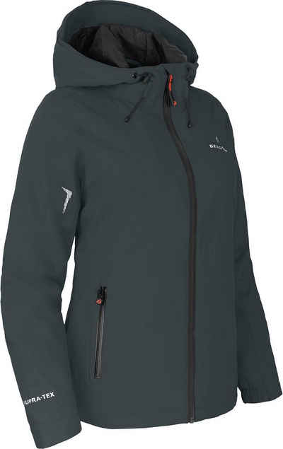 Bergson Outdoorjacke HELLI THERMO Damen Regenjacke, leicht wattiert, 12000 mm Wassersäule, Kurzgrößen, dunkel grau