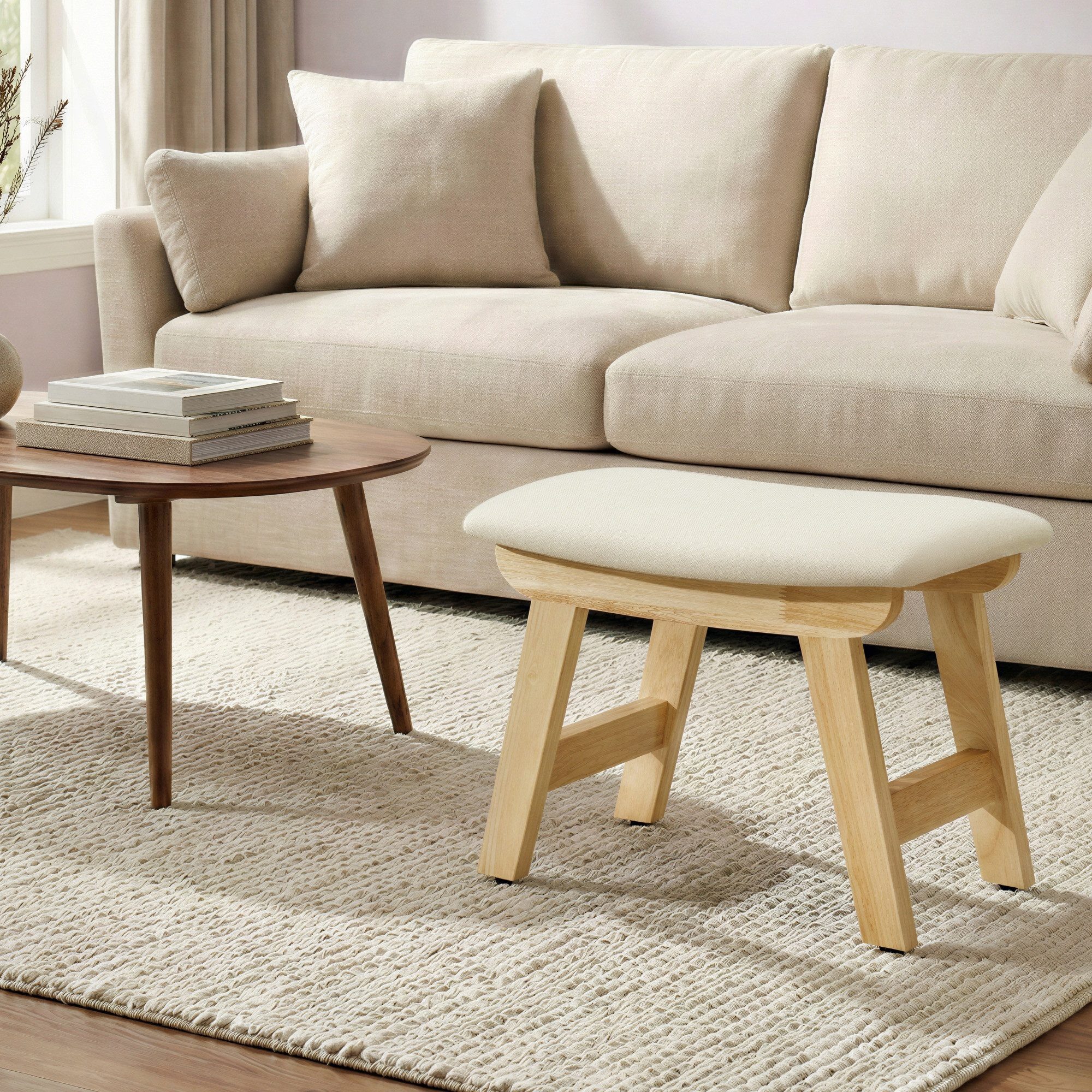 SONGMICS Sitzhocker Fußhocker Holzbank mit Waschbarem Bezug, 39,1 x 24,9 x 30 cm, für Flur, ohne Lehne, für Sessel, Bettbank – Bild 3 von 5