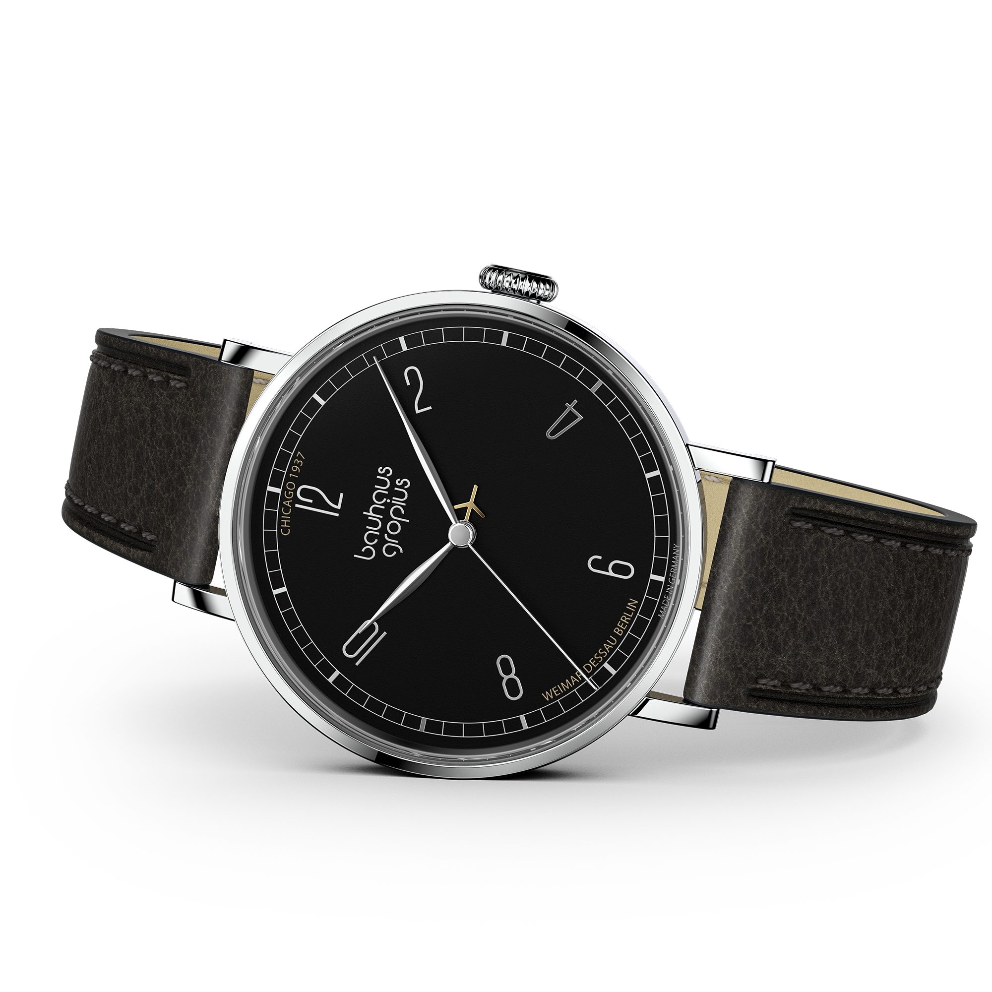 Walter Gropius Quarzuhr Made in Germany, Saphirglas, New Bauhaus Chicago 1937 LE - WGN 001-03Z, Limited Edition, Lederband mit Easy-Release System, Edelstahlgehäuse