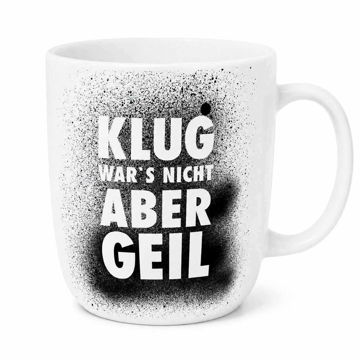 PPD Becher Porzellan-Becher mit Schriftzug Klug Wars Nicht Aber Geil Weiß Schwarz, 1-tlg., Melamin
