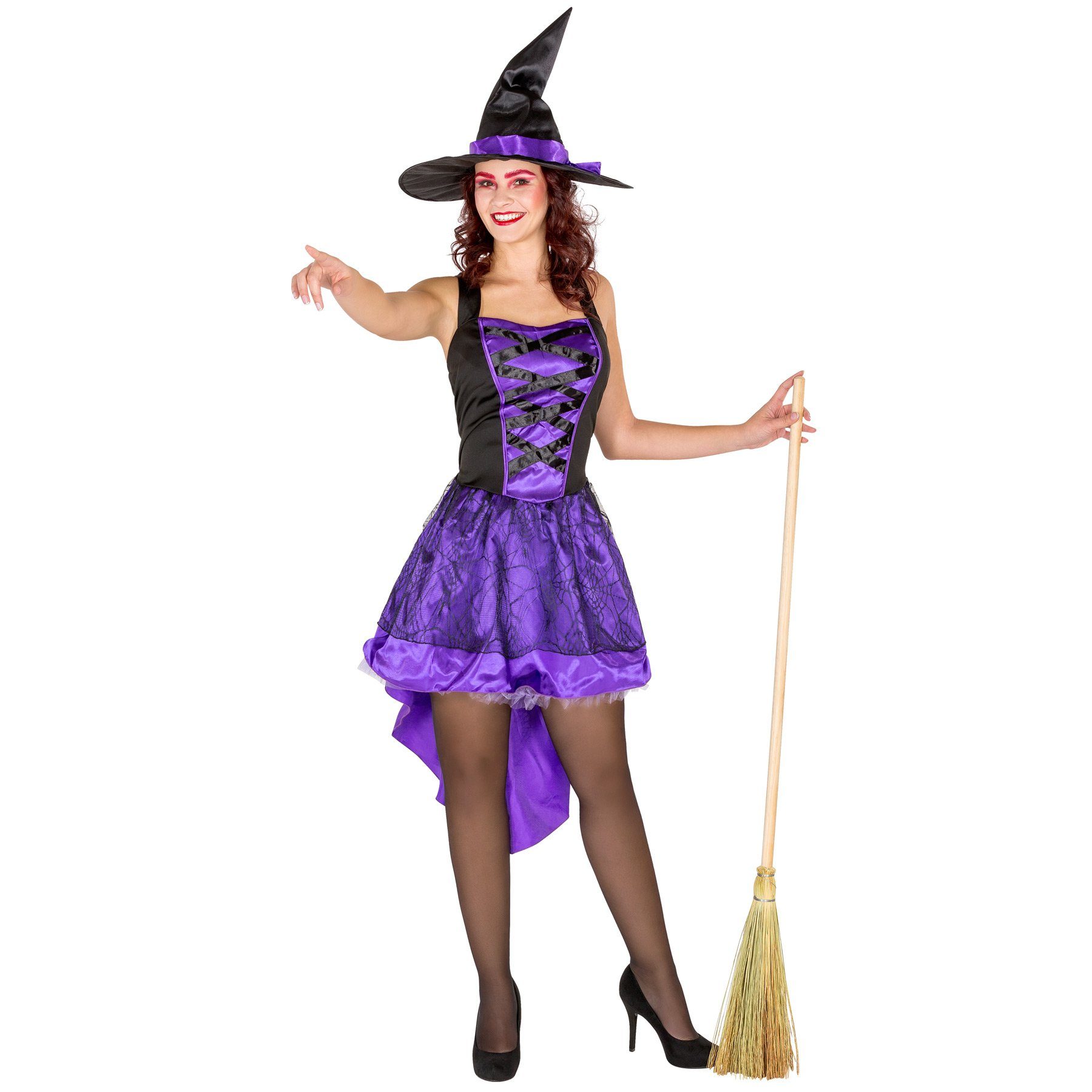 dressforfun Hexen-Kostüm Frauenkostüm sexy Hexenkleid, Satin-Glanzstoff
