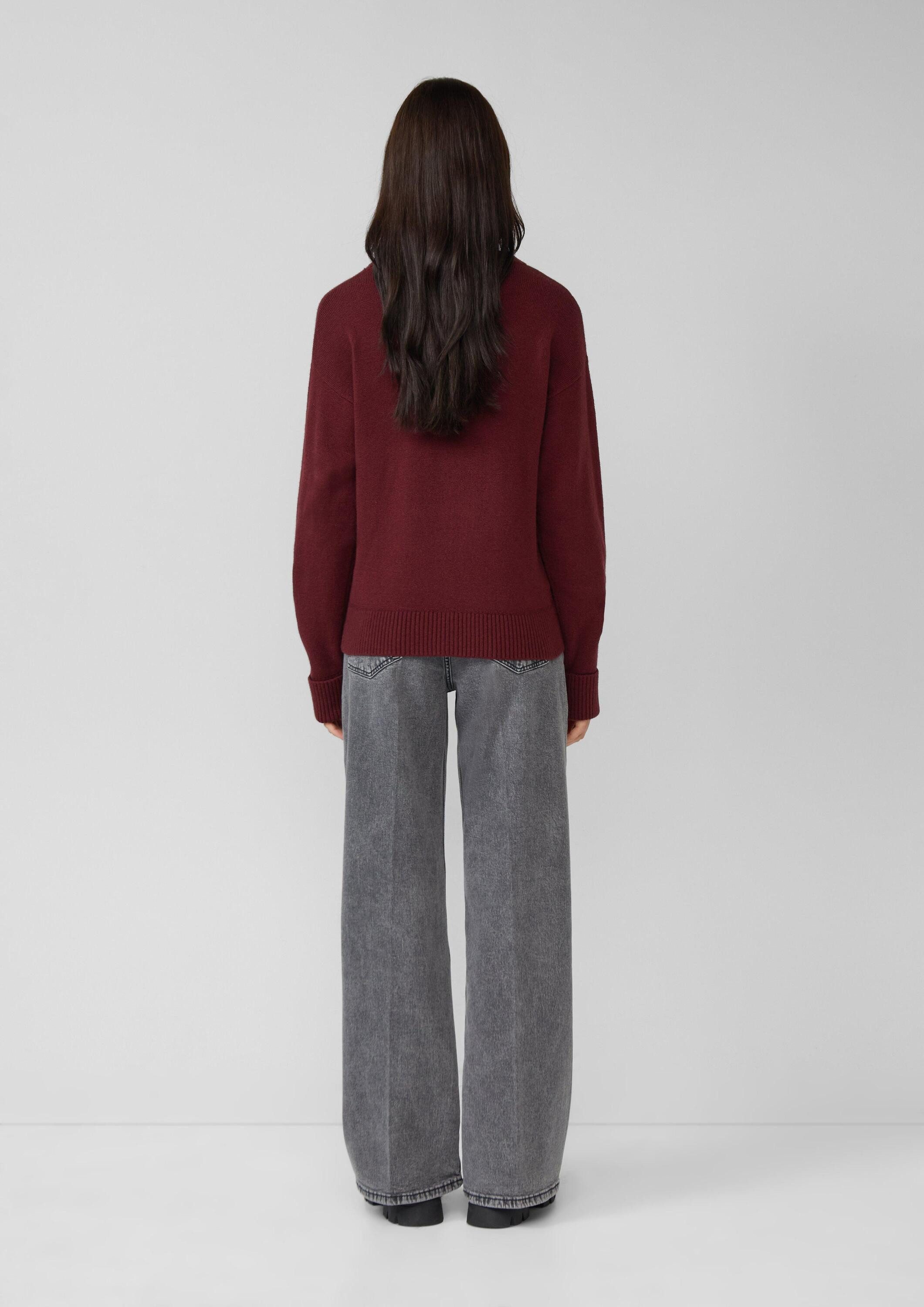 s.Oliver Longpullover Strickpullover Weicher Strickpullover mit Ärmelaufschlag