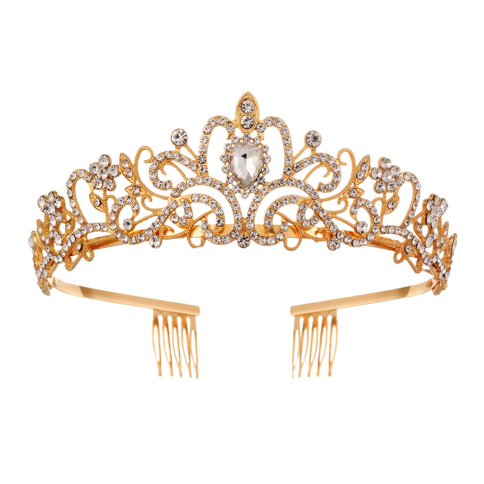 Blusmart Luxuriöse Strass-Kronen-Tiaras Haarband golden Haarschmuck, Hochzeit, Leichte, Haarband Für