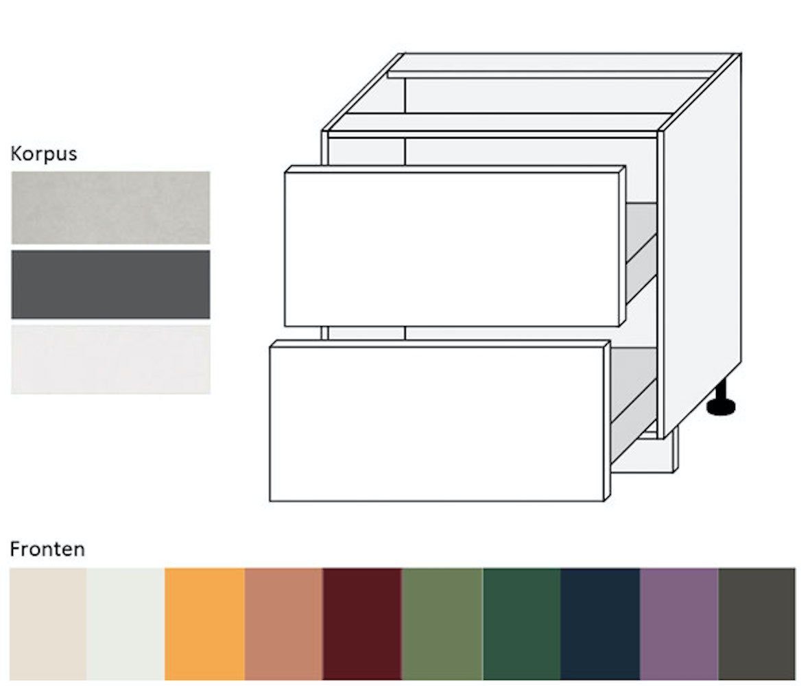 80cm RAL Tivoli Front- Unterschrank (Tivoli) Korpusfarbe und mit 7022 (Teilauszug) umbragrau Feldmann-Wohnen Schubladen wählbar 2 matt