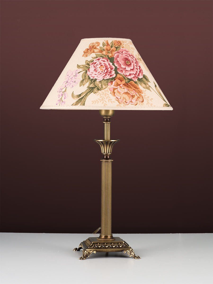 Helios Leuchten Tischleuchte Tischlampe Messing antik Stoffschirm weiß gebl günstig online kaufen