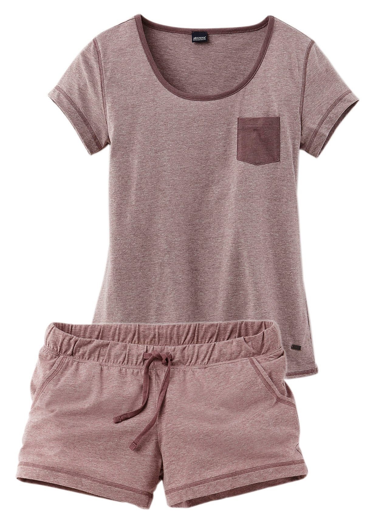 Arizona Shorty (Set, 2 tlg) meliert mit Rundhalsausschnitt Brusttasche