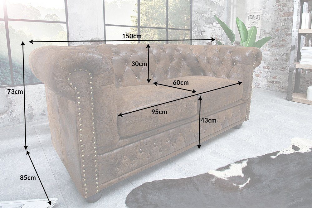 riess-ambiente Sofa CHESTERFIELD 150cm antik braun, Couch · mit Federkern · 2 Sitzer · Microfaser · Wohnzimmer