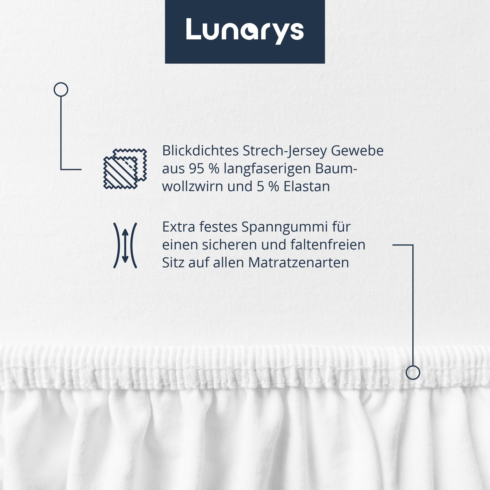 Lunarys Spannbettlaken SleepRoyal, Jersey-Elasthan, Gummizug: rundum, (1 Stück), 90x200 cm, 250 g/m², extrem hochwertig, für hohe Matratzen – Bild 4 von 5