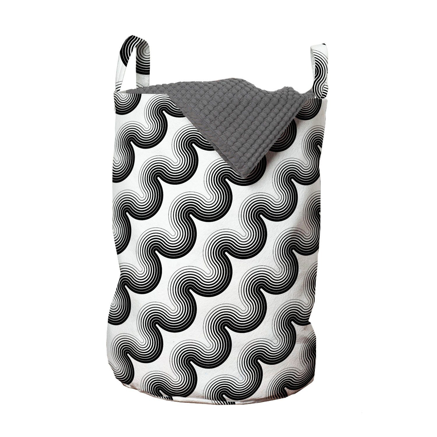 Abakuhaus Wäschesäckchen Wäschekorb mit Griffen Kordelzugverschluss für Waschsalons, Schwarz und weiß gewellte Streifen