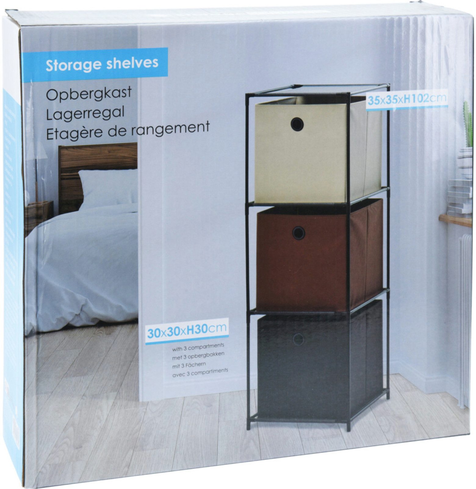 Koopman Mehrzweckregal Schwarz, 1-tlg., 3 Stoffboxen, günstig online kaufen