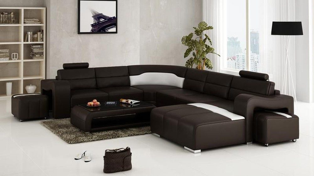 JVmoebel Wohnlandschaft Ecksofa mit USB-Anschluss und Lederbezug in Grau, Made in Europa