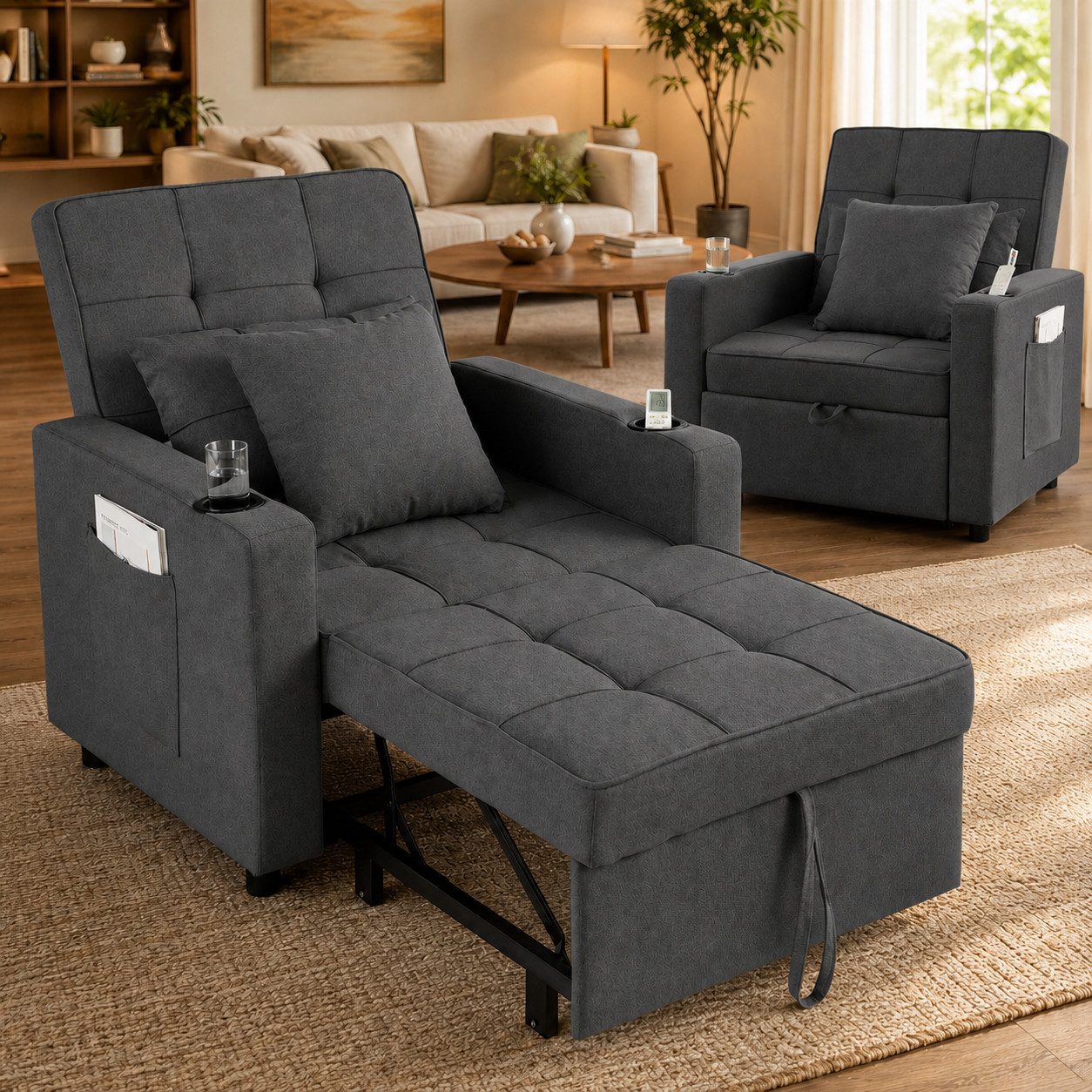 Makika Relaxliege Schlafsessel Schlafsofa Couch Tommy klappbar in Dunkelgrau
