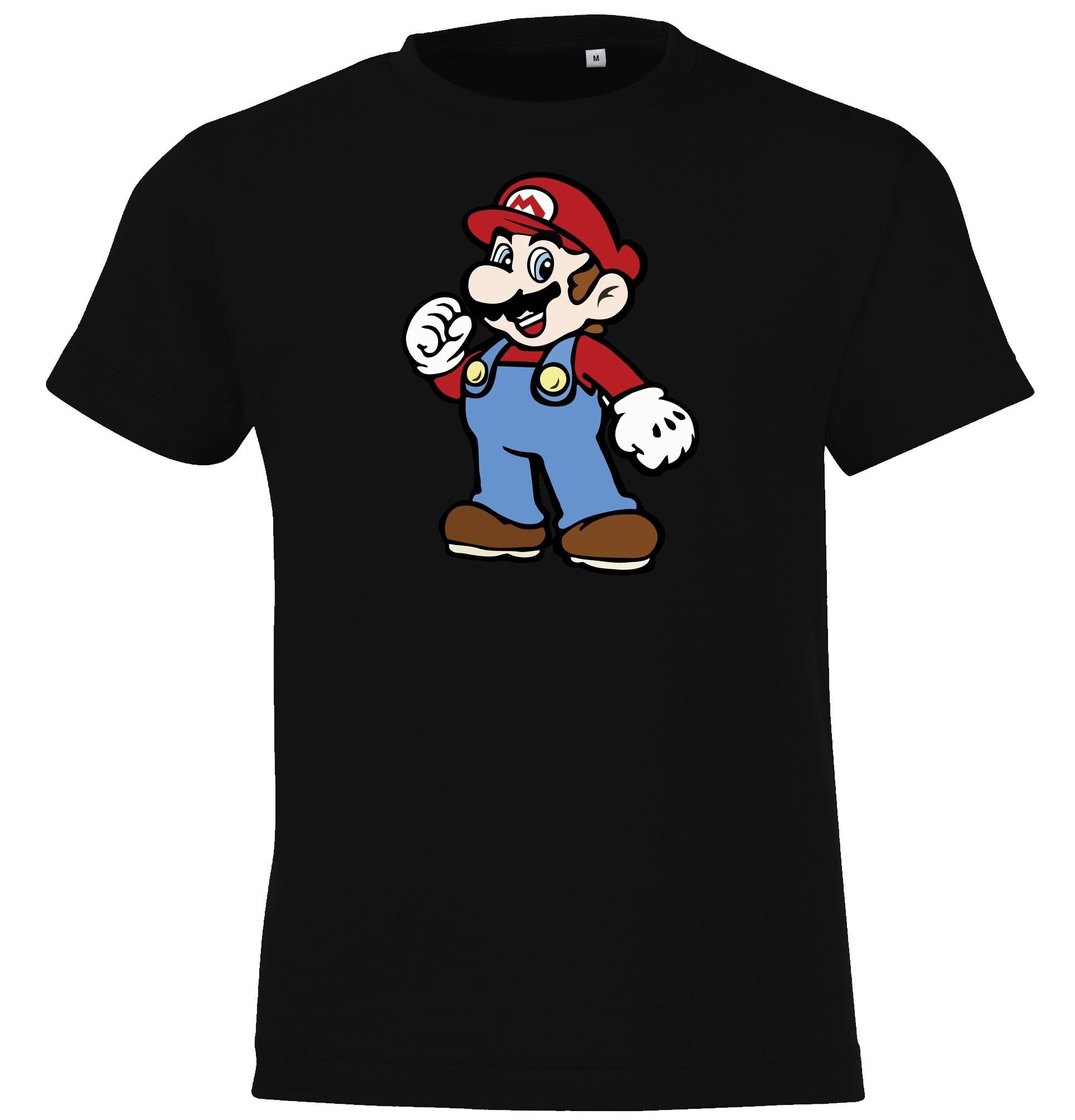 Front Youth Schwarz Mit T-Shirt Mario trendigem Designz Kinder T-Shirt Druck