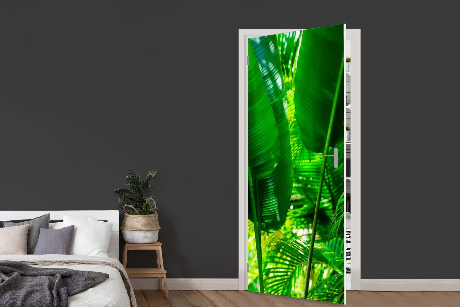 MuchoWow Türtapete Tropische Blätter im Türaufkleber, für Fotodruck, Dschungel bedruckt, St), Tür, 75x205 Matt, (1 Fototapete cm