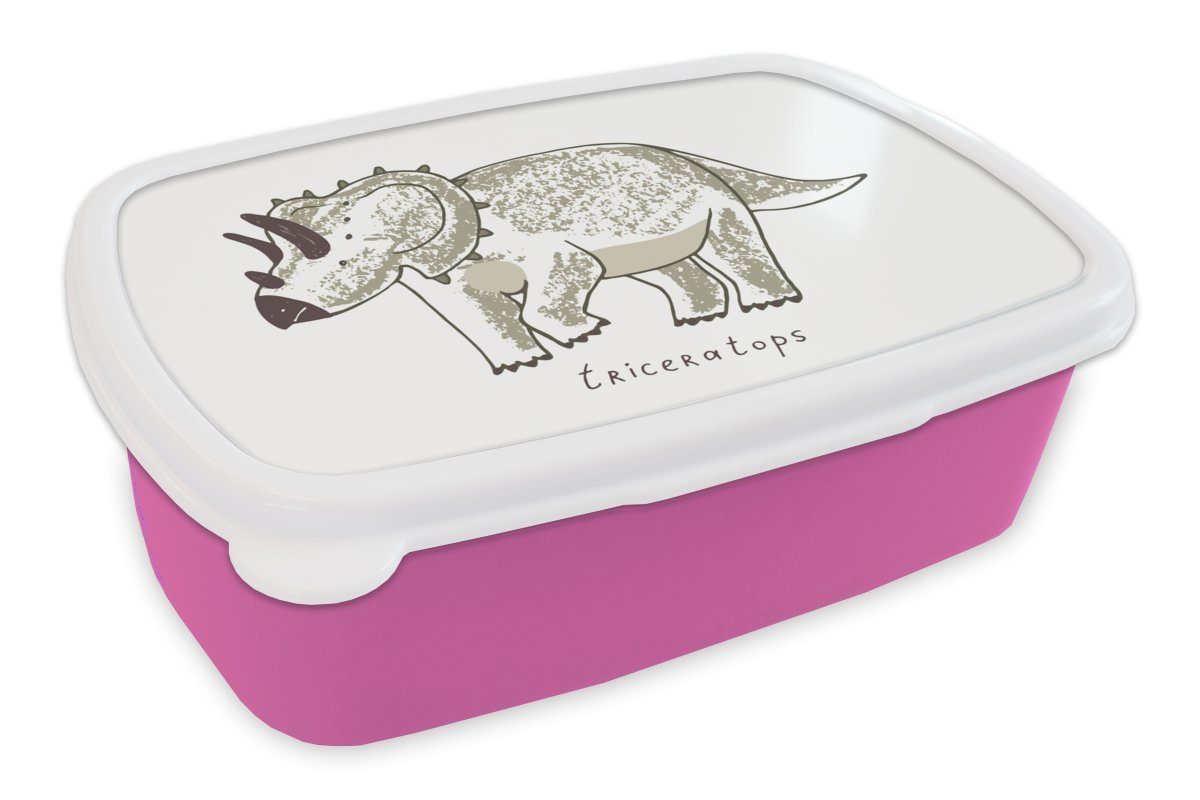 MuchoWow Lunchbox Kinderzimmer - Triceratops - Dinosaurier - Jungen - Mädchen - Kinder, Kunststoff, (2-tlg), Brotbox für Erwachsene, Brotdose Kinder, Snackbox, Mädchen, Kunststoff rosa