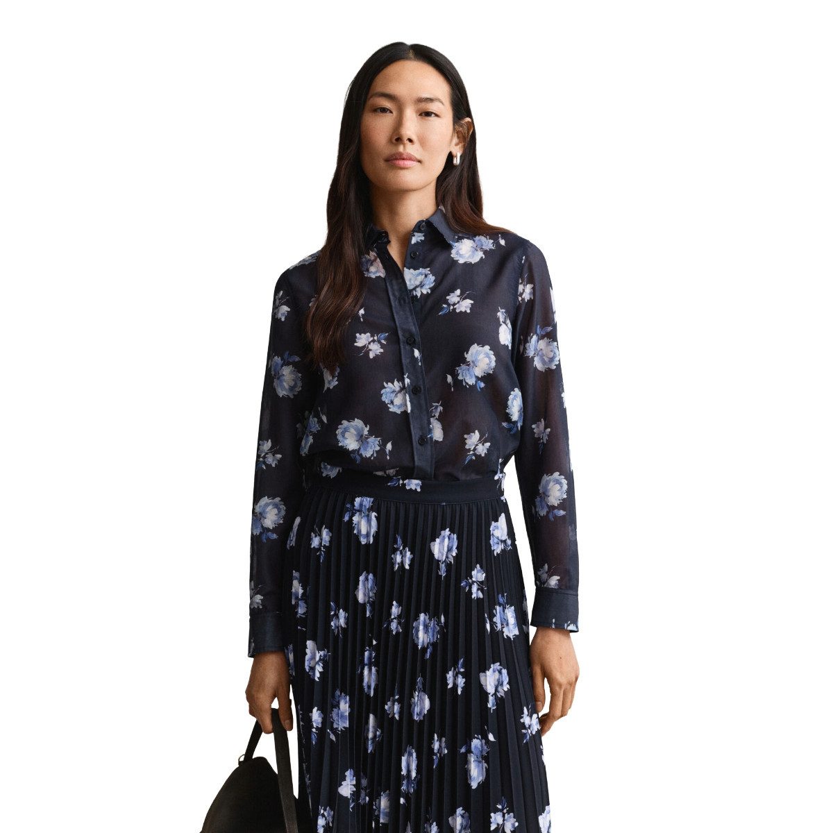 Gant Langarmbluse 4300727 Damen Florale Bluse aus Bio-Baumwoll-Seiden-Mix