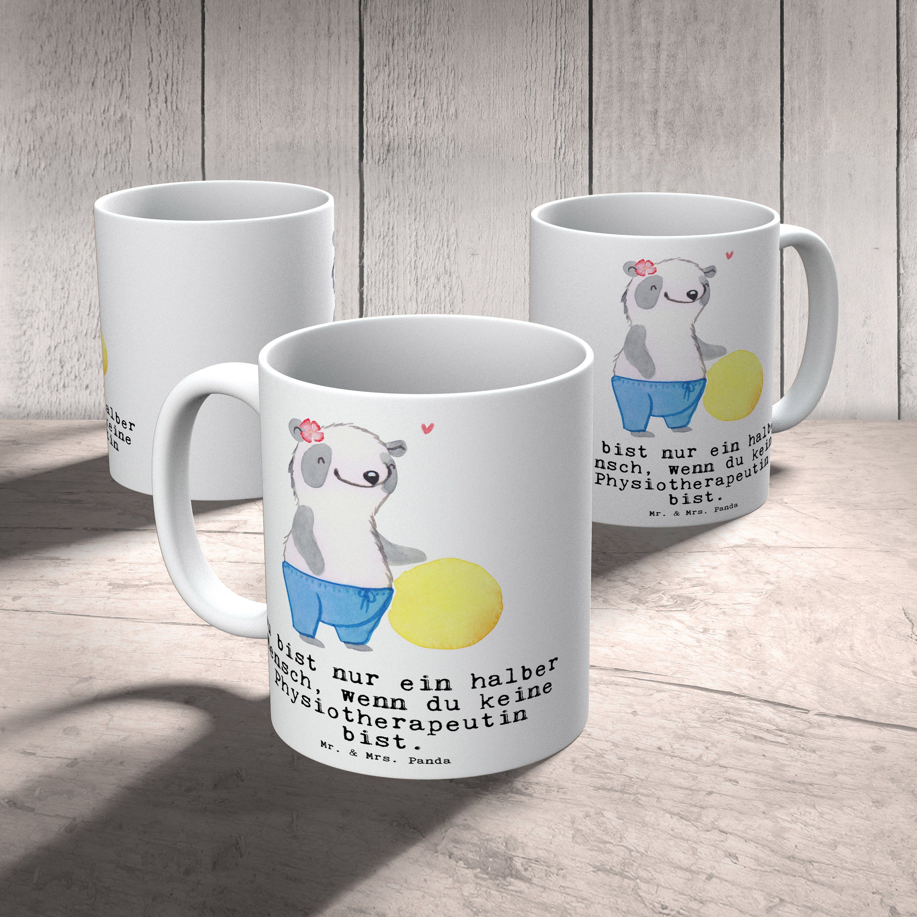 Tasse - & Keramik Geschenk, Physiotherapeutin Weiß Mr. Mrs. Panda - Herz Kaffeebecher, mit Rente, Mi,