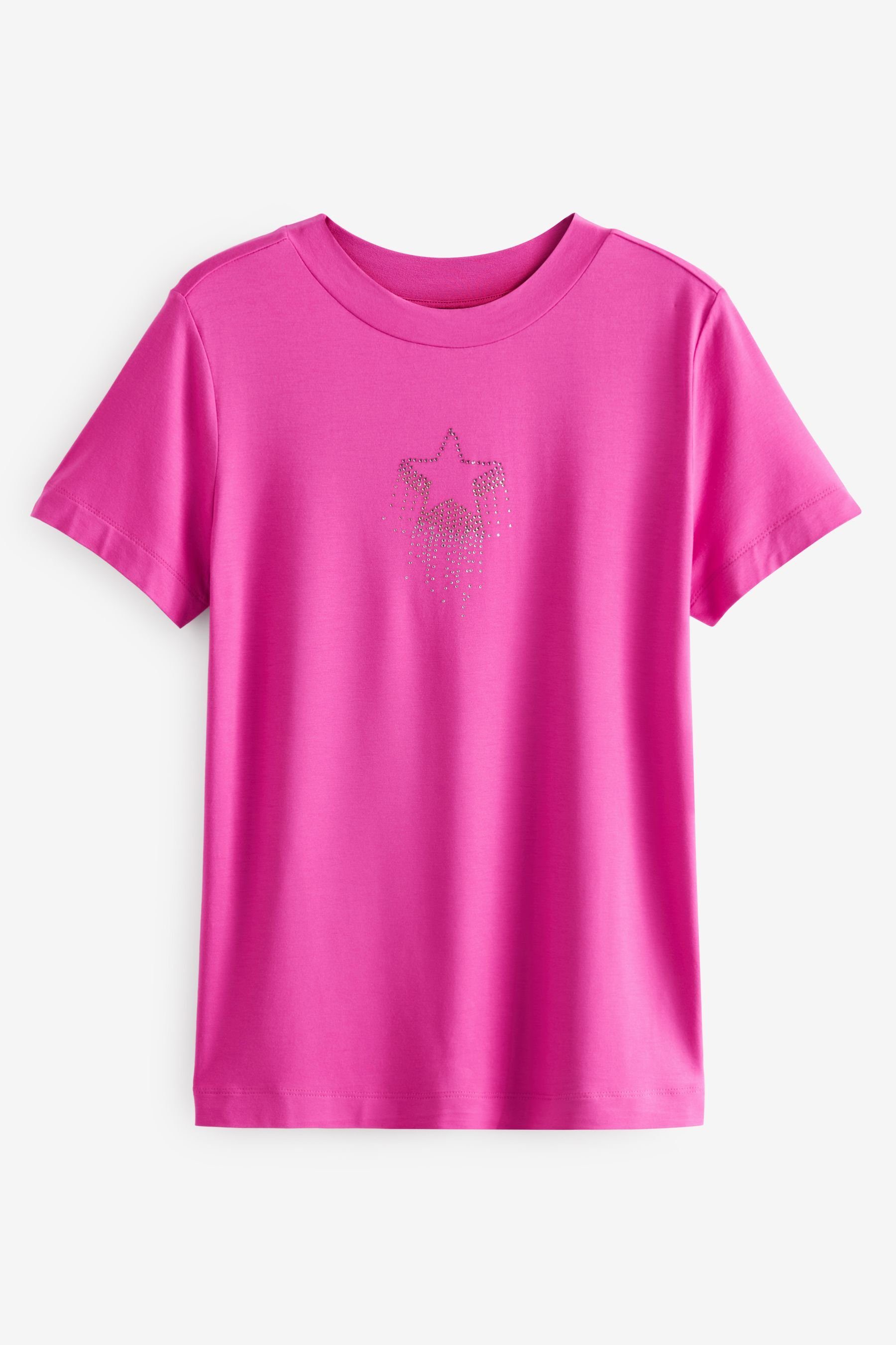 Next T-Shirt Kurzärmliges T-Shirt mit Rundhalsausschnitt (1-tlg) Pink Embellished Star