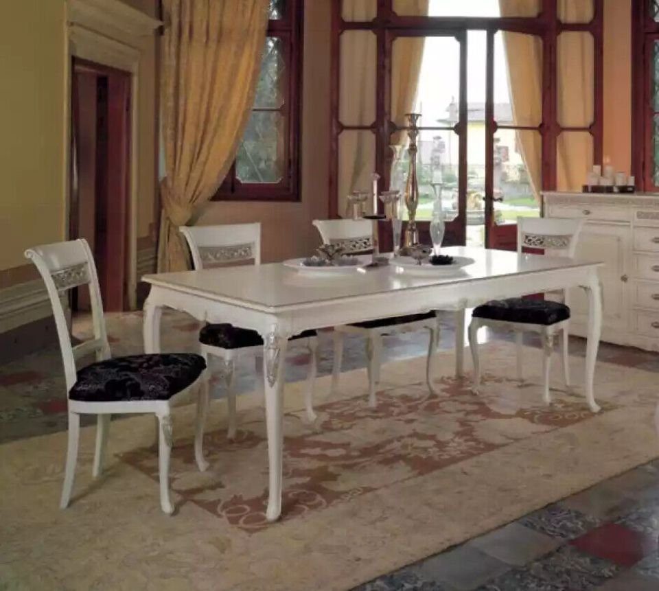 Esstisch in (5-St., Esszimmer JVmoebel Set Weiß 5tlg., 4x Stühle), Garnitur Stühle Gruppe Made Italy Esstisch + 4x Esszimmer-Set