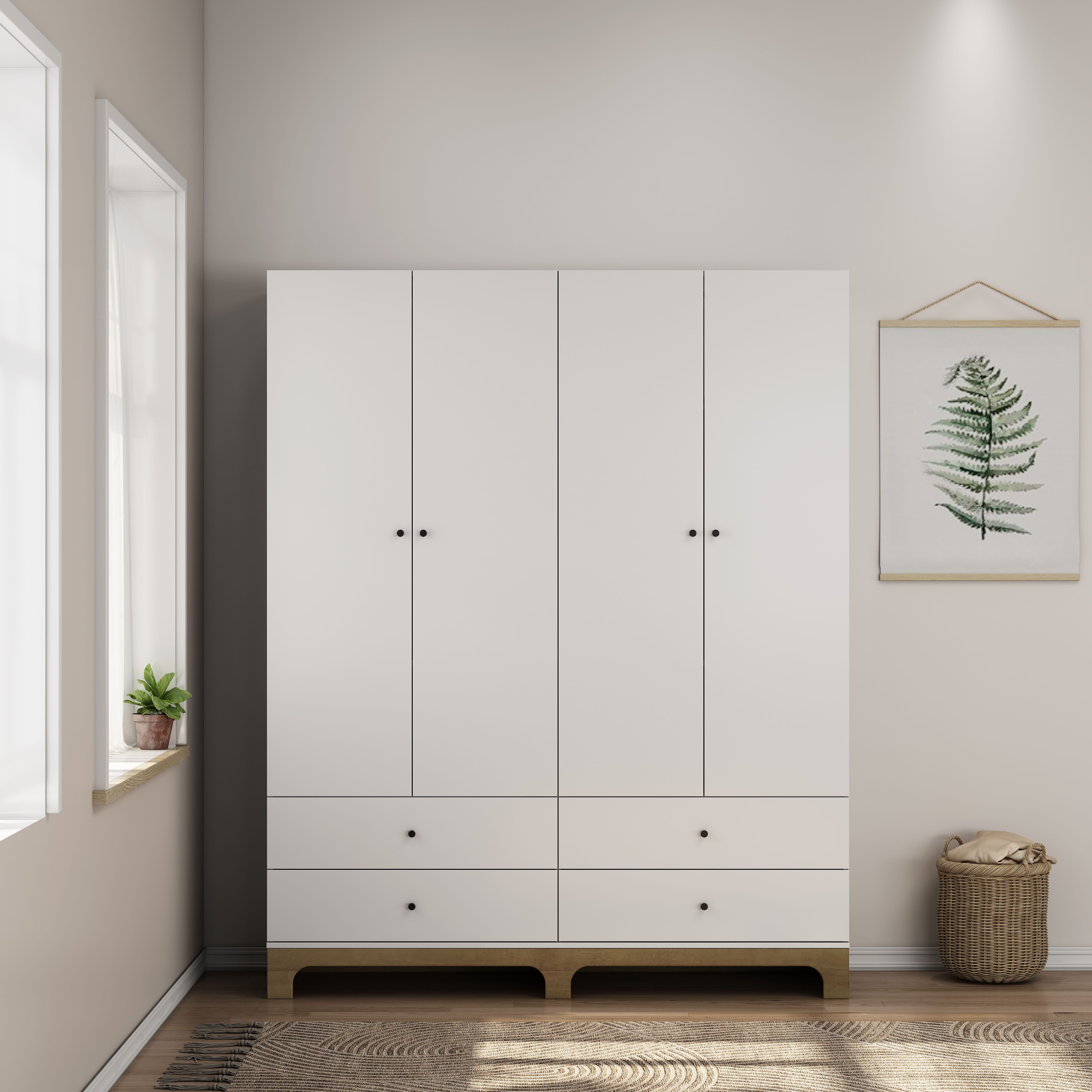 OTTO home Kleiderschrank Oslo Schlafzimmerschrank Garderobe weiß Landhaus Bestseller Schlafzimmerschrank mit 4 Türen und 4 Schubladen, Breite 160cm