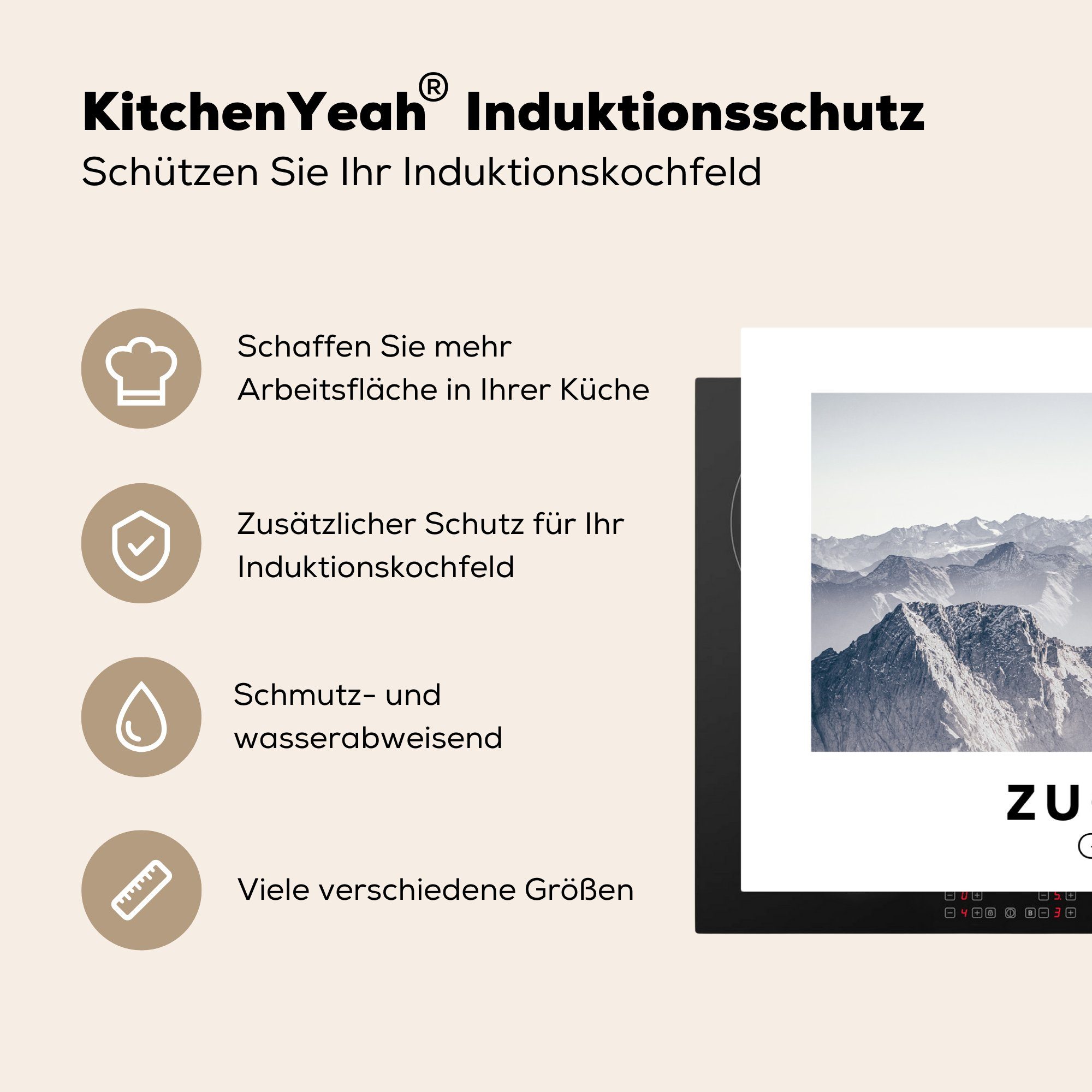 Schnee, 81x52 - cm, - Berge Deutschland MuchoWow Induktionskochfeld Vinyl, küche, Herdblende-/Abdeckplatte (1 die Ceranfeldabdeckung Schutz tlg), für