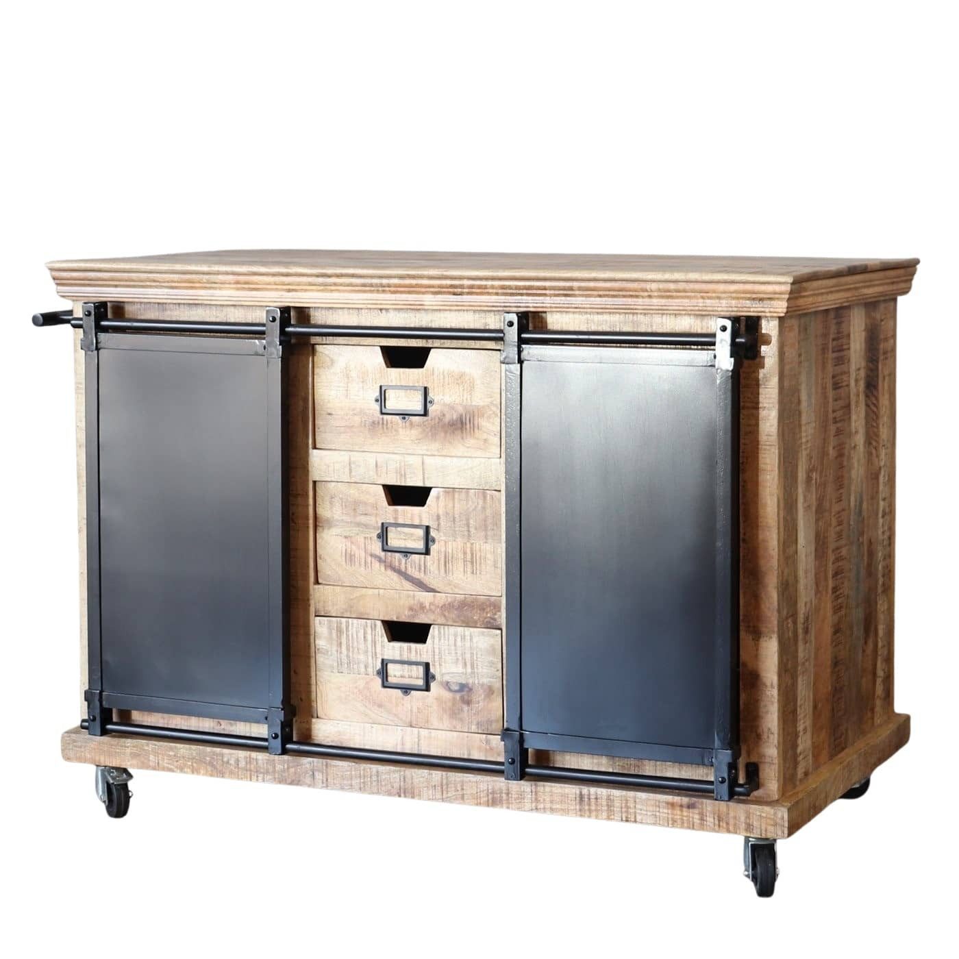 baario Кухніwagen Кухніarbeitstisch SELCE, massiv Mangoholz Кухніinsel Кухніblock Industrial