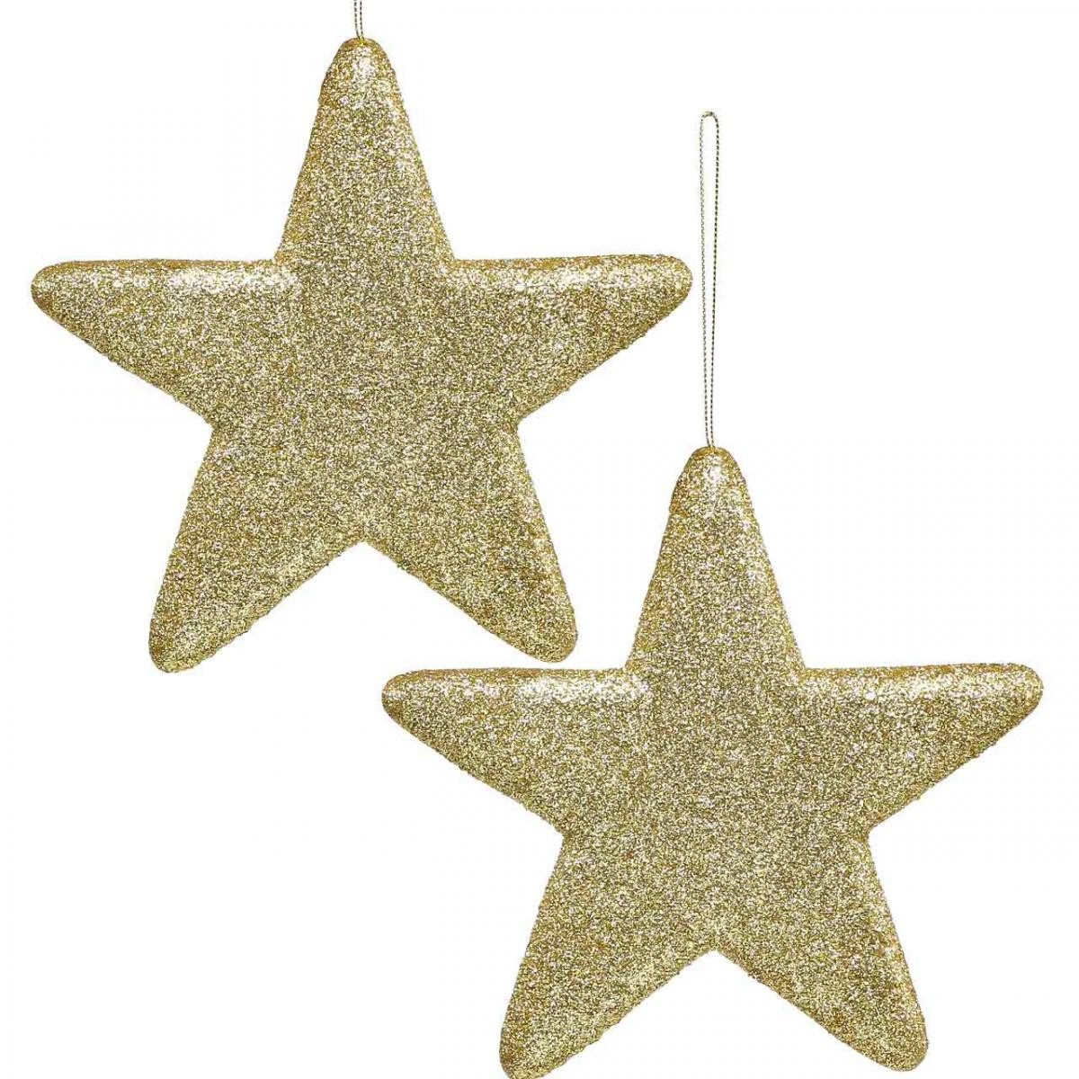 Viana Christbaumschmuck Weihnachtsdeko Stern Anhänger Gold Glitter 18,5cm 4er Set -, 4 Stück